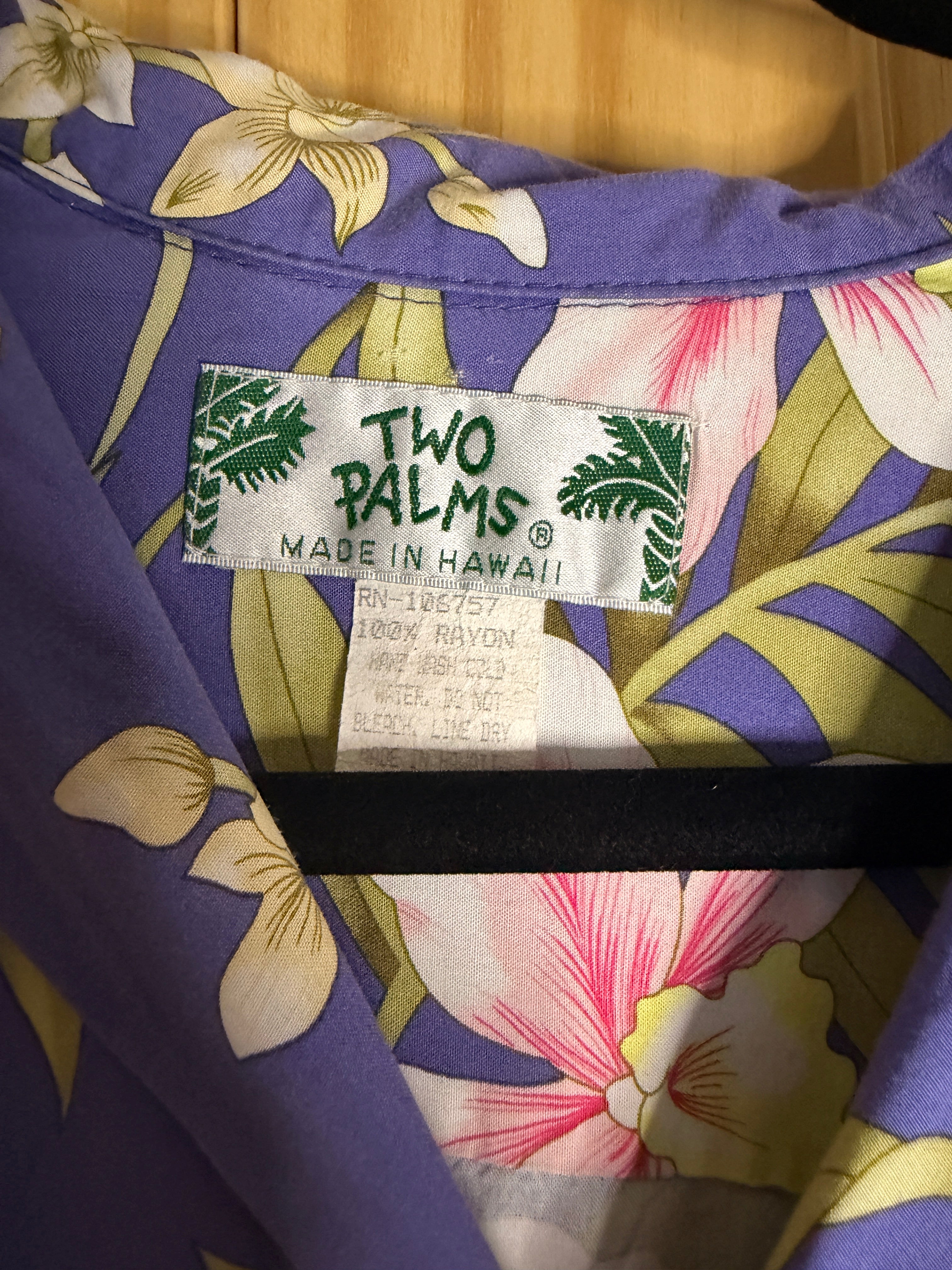 Two Palms Hawaii Floral Hawaiian Shirt Purple Orchid Rayon Aloha Camp Shirt Mens