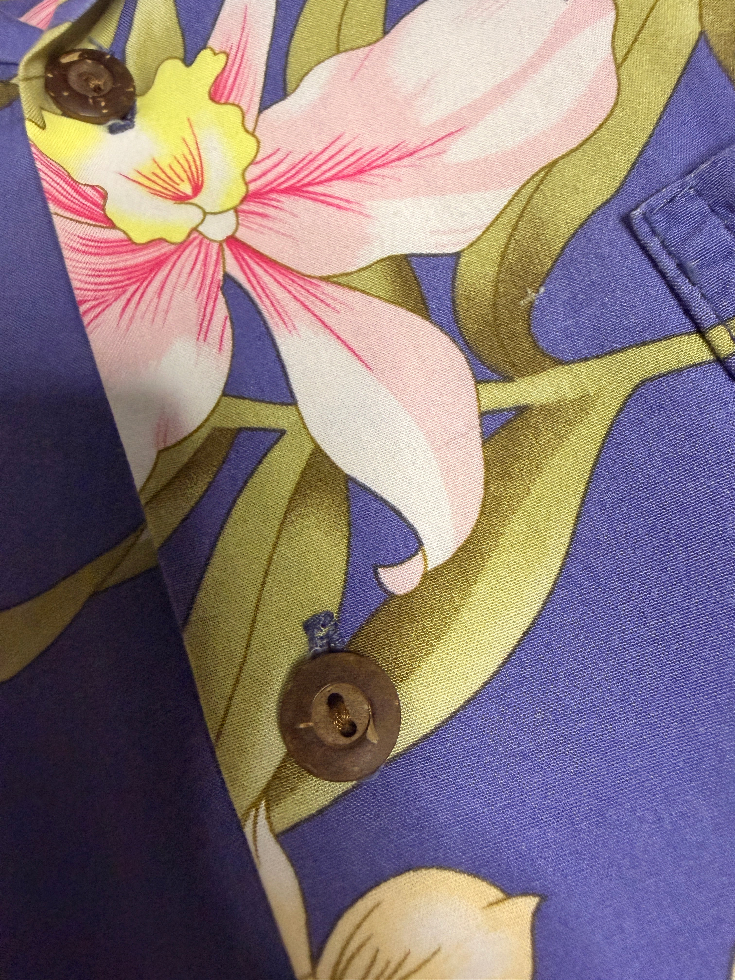 Two Palms Hawaii Floral Hawaiian Shirt Purple Orchid Rayon Aloha Camp Shirt Mens