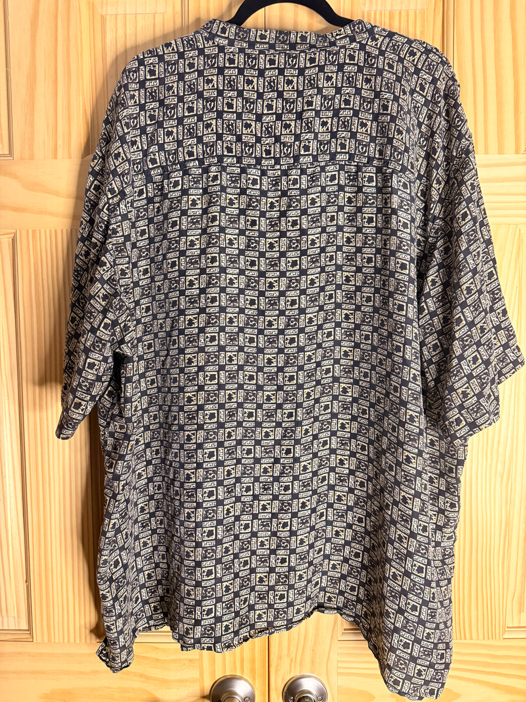 Vintage Scandia Woods Silk Blend Camp Shirt 3XL Geometric Print Oversized Button Front