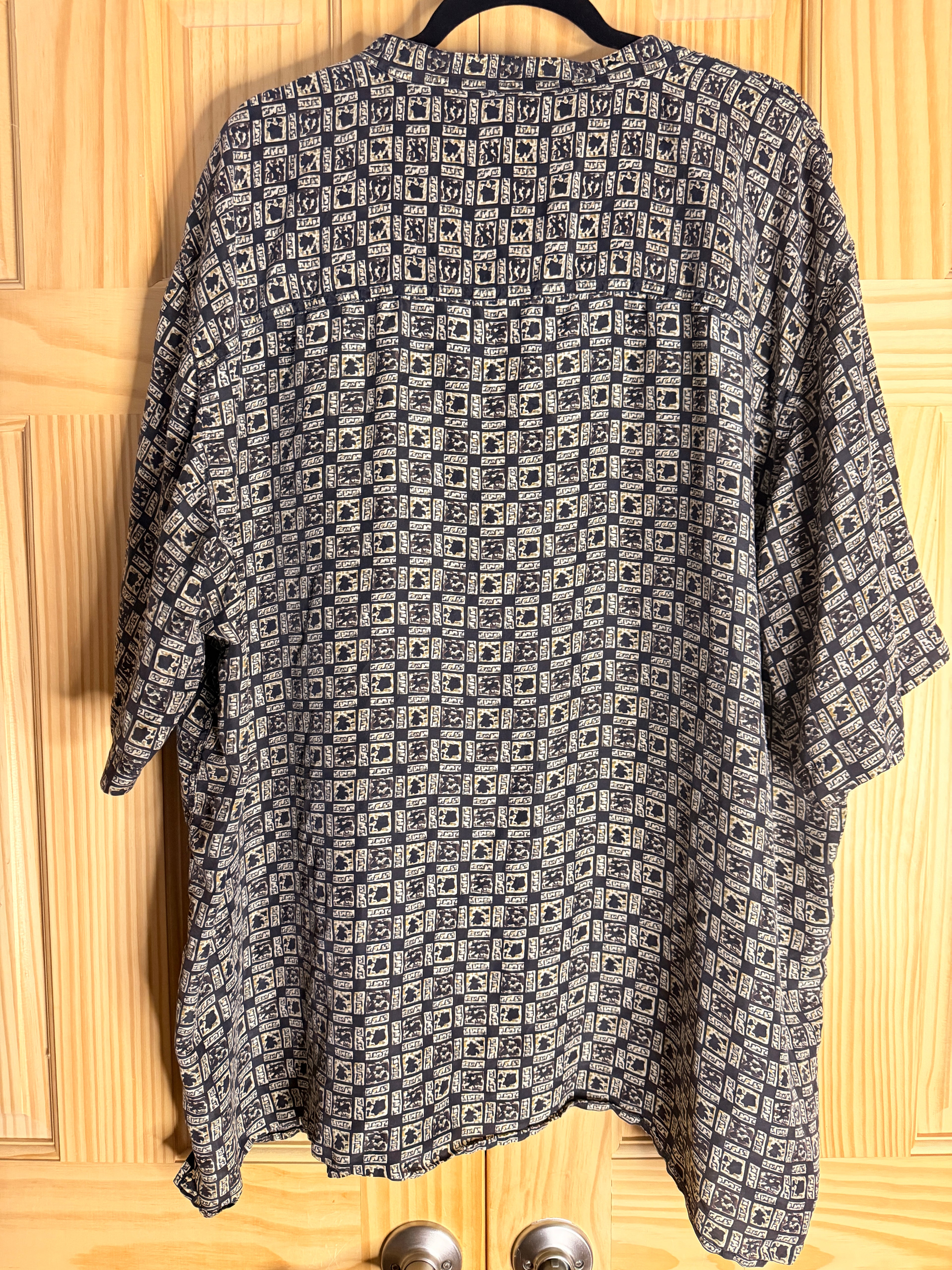 Vintage Scandia Woods Silk Blend Camp Shirt 3XL Geometric Print Oversized Button Front
