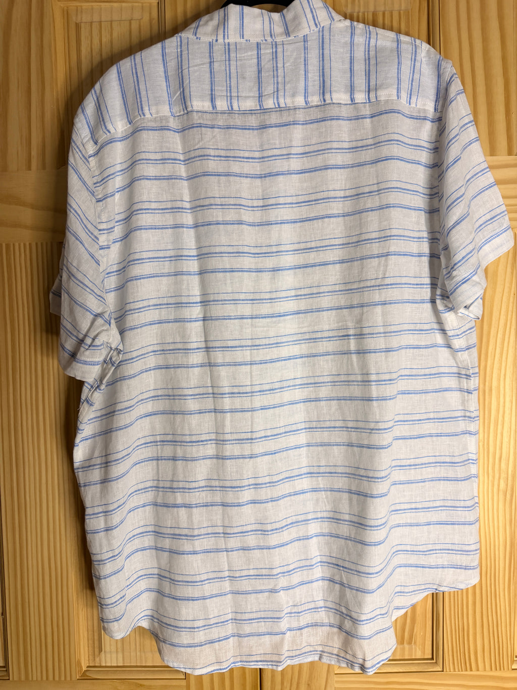 Ben Sherman Linen Blend Shirt XL Blue White Stripe Short Sleeve Button Front