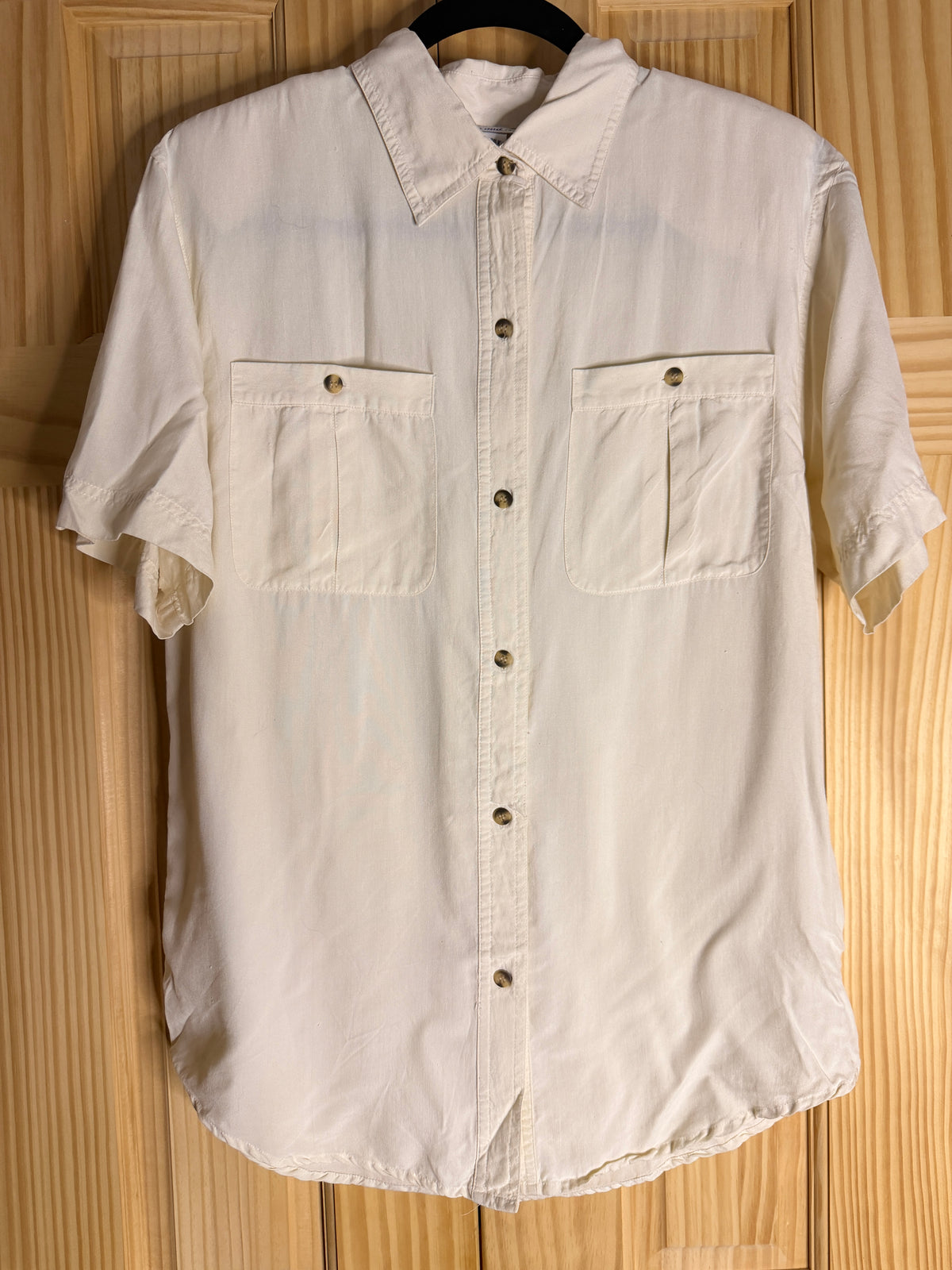 Vintage Anna and Frank 100% Silk Button Front Shirt Medium Ivory Minimalist Blouse