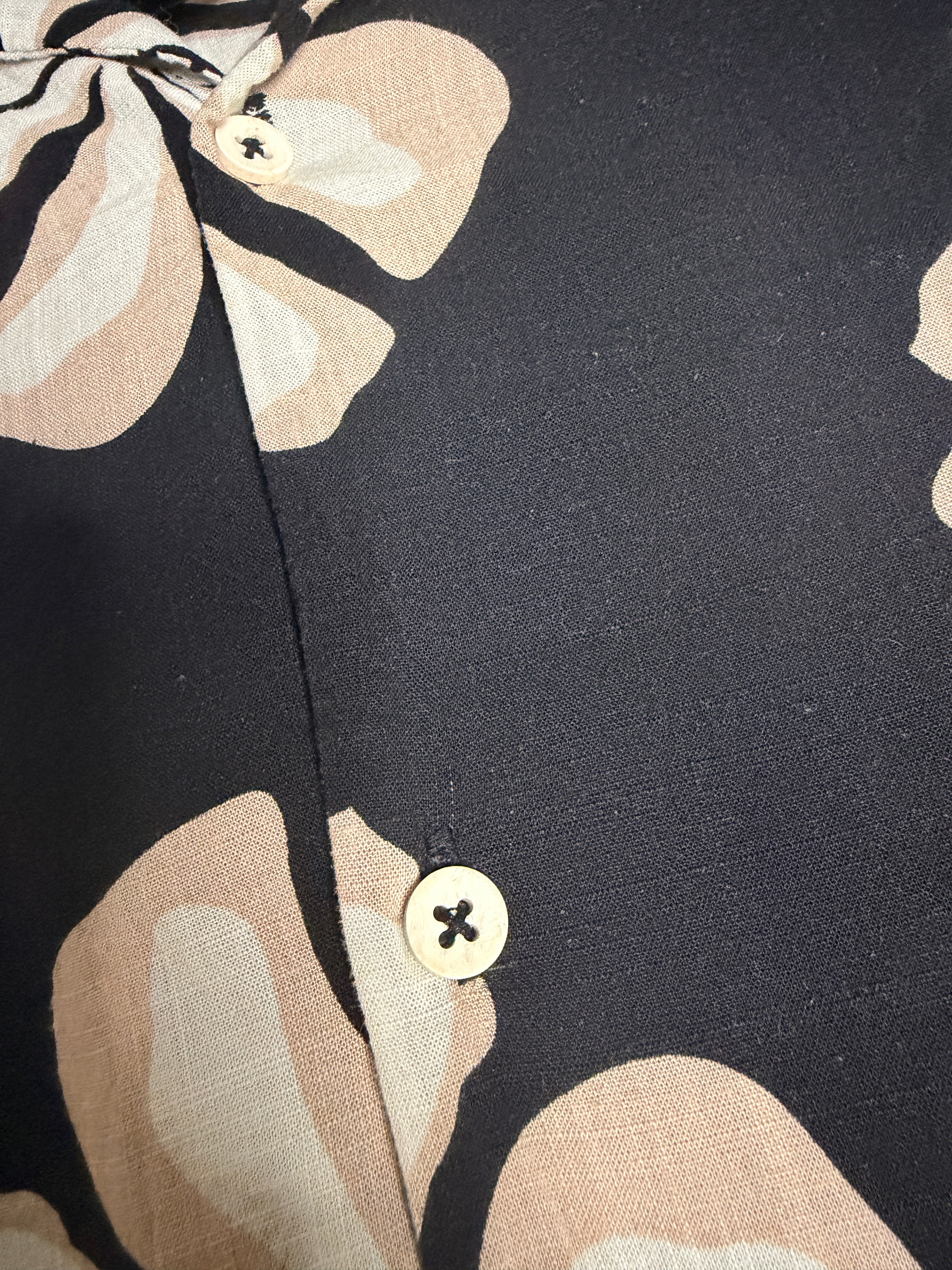 Porter & Ash Linen Blend Camp Shirt Black Floral Tropical Button Front