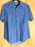 Ralph Lauren Denim Shirt Medium Blue Chambray Short Sleeve Button Front Pony Logo
