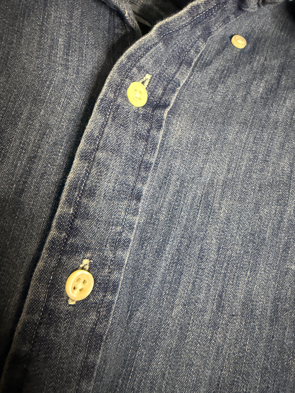 Ralph Lauren Denim Shirt Medium Blue Chambray Short Sleeve Button Front Pony Logo