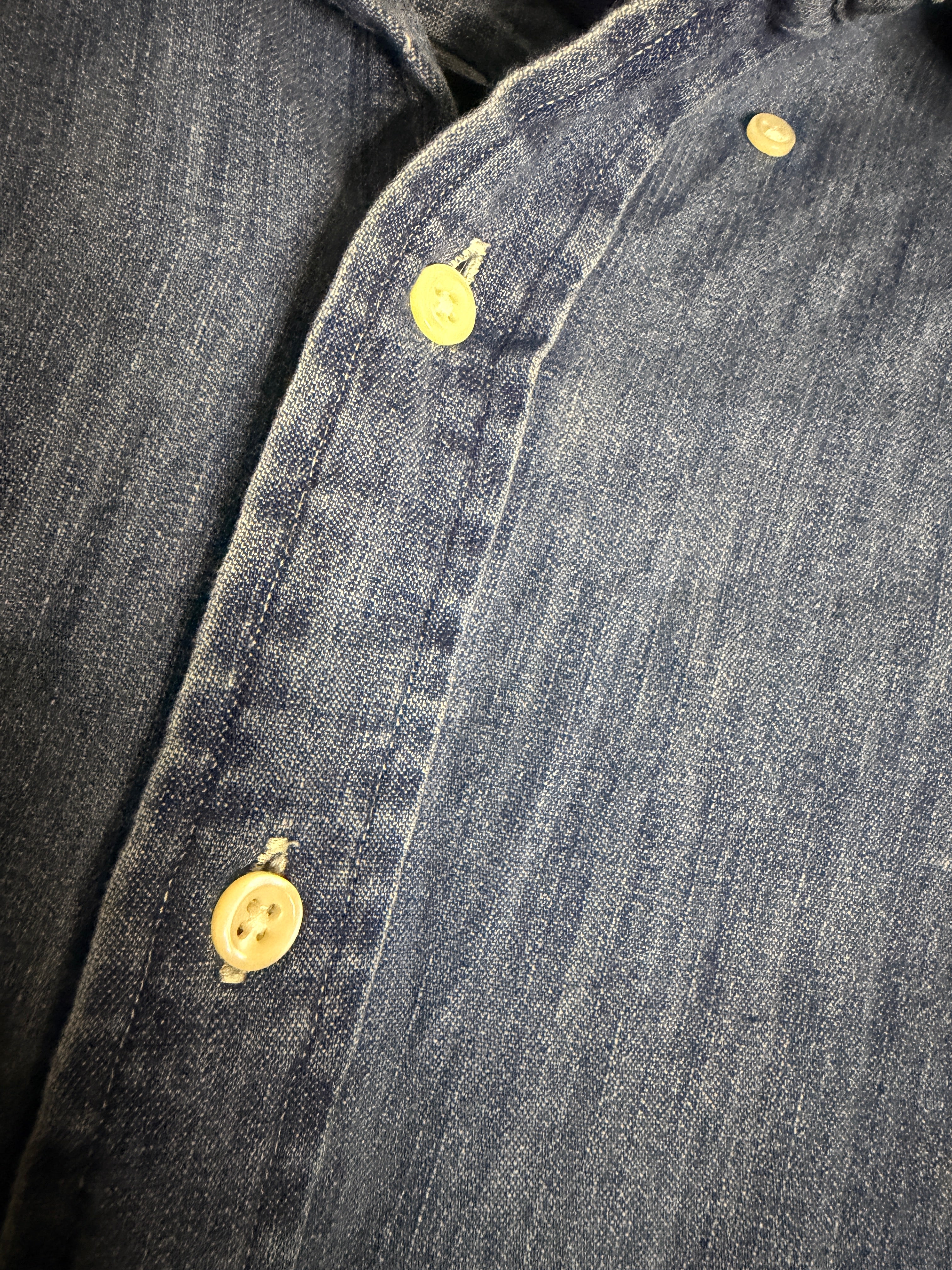 Ralph Lauren Denim Shirt Medium Blue Chambray Short Sleeve Button Front Pony Logo