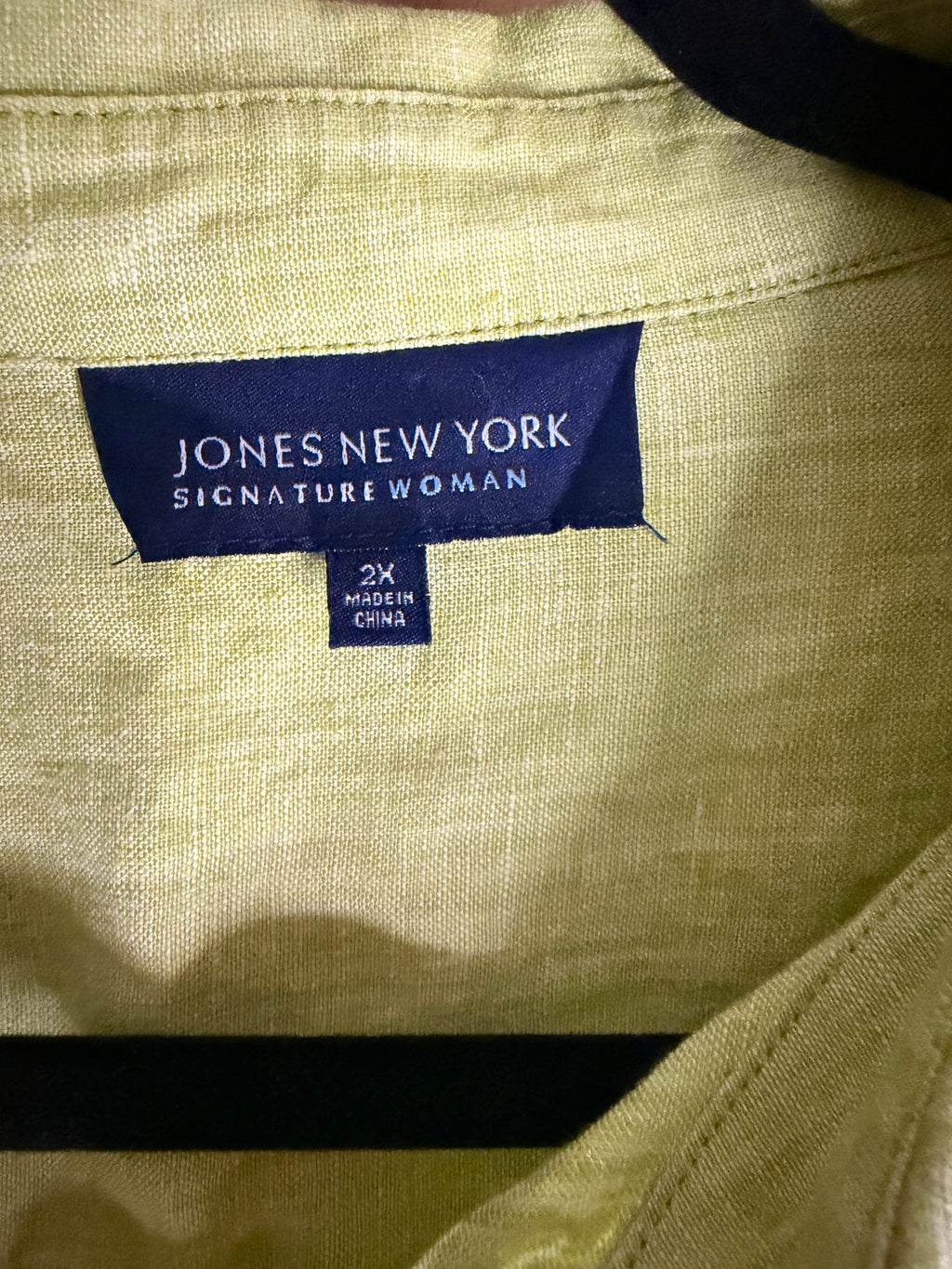 Jones New York 100% Linen Button Front Shirt Lime Green Women's 2X Plus Size