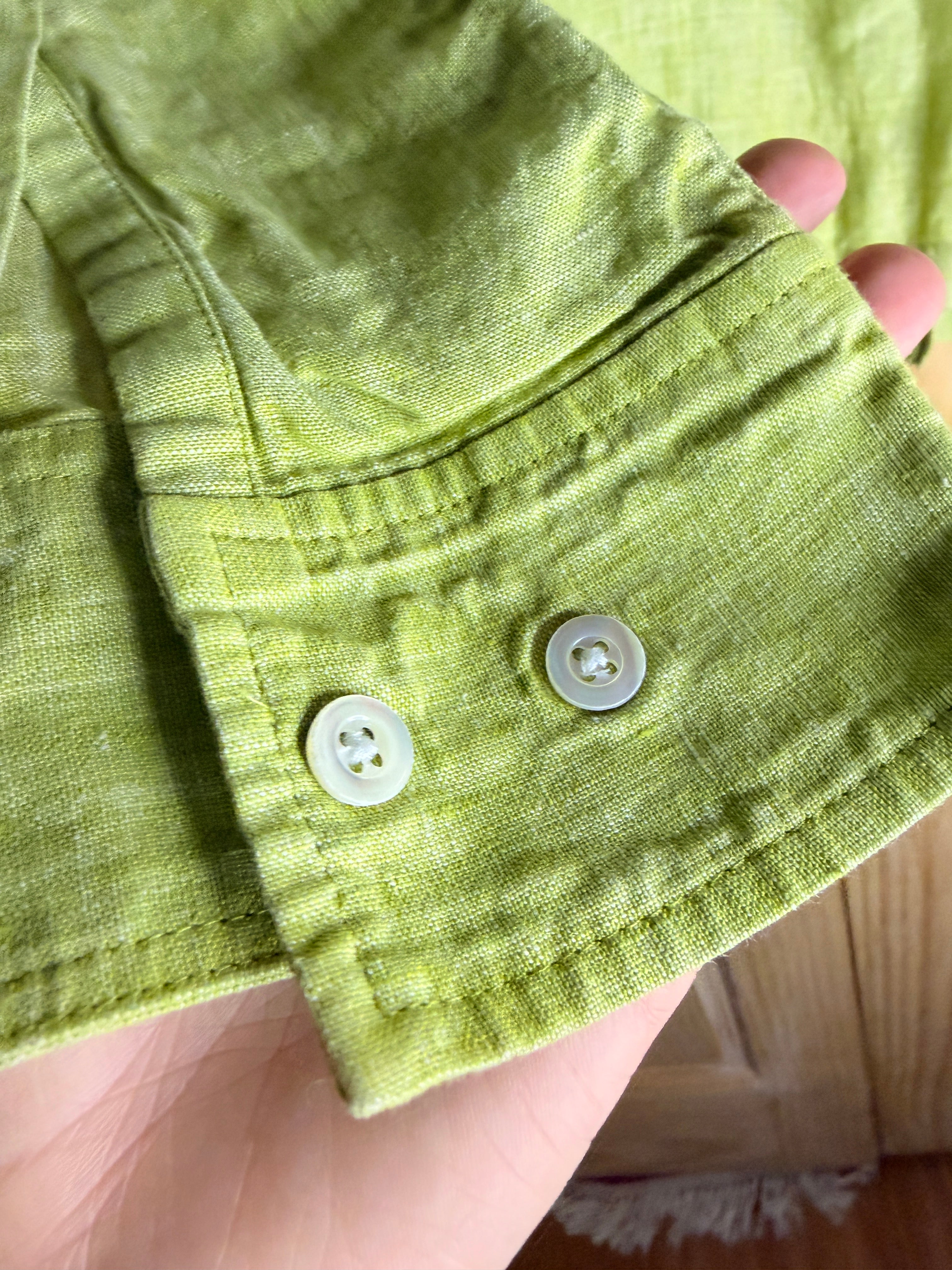 Jones New York 100% Linen Button Front Shirt Lime Green Women's 2X Plus Size