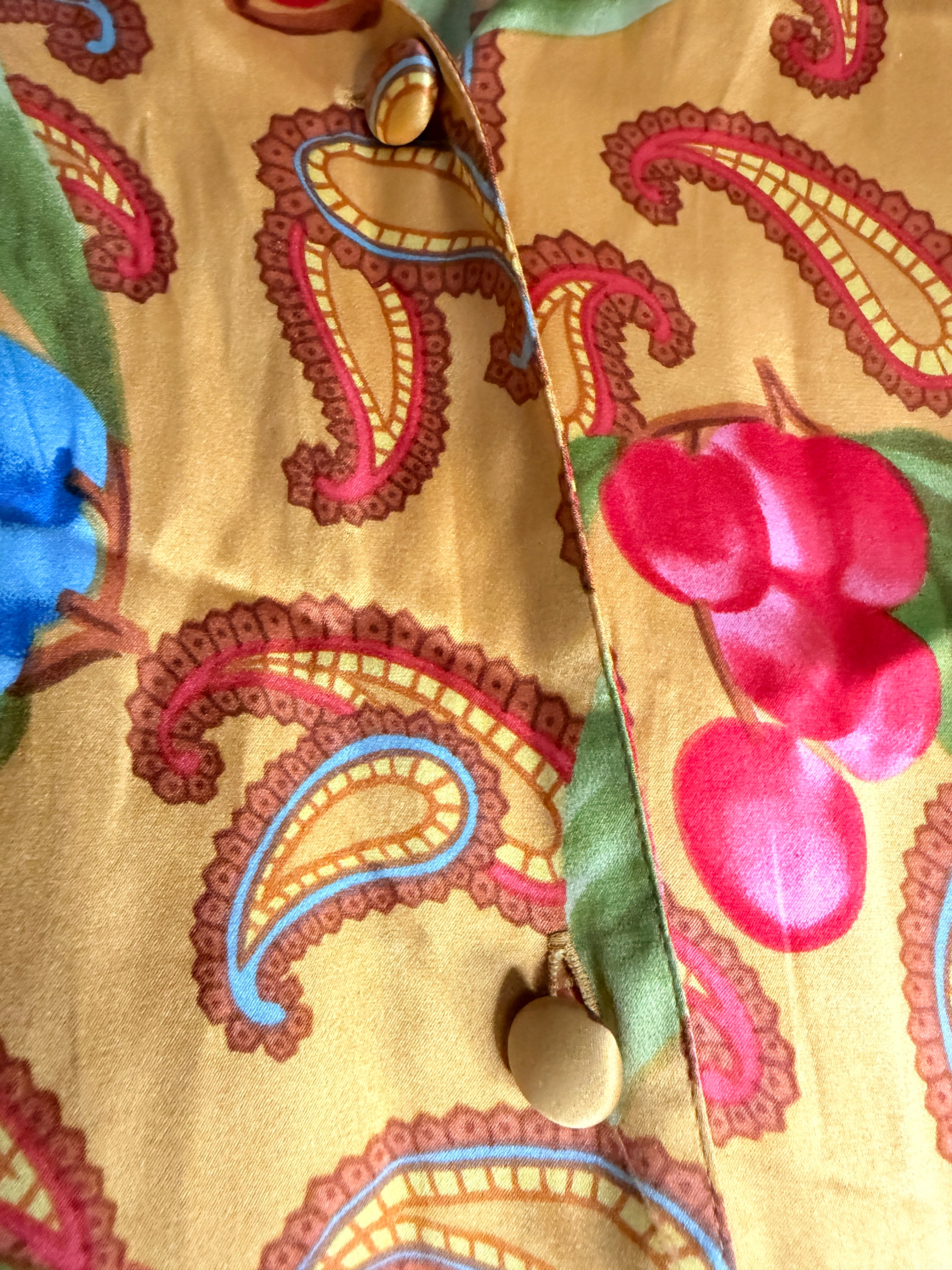 Vintage Victoria's Secret 100% Silk Paisley & Cherry Print Sleep Shirt - Women's Large
