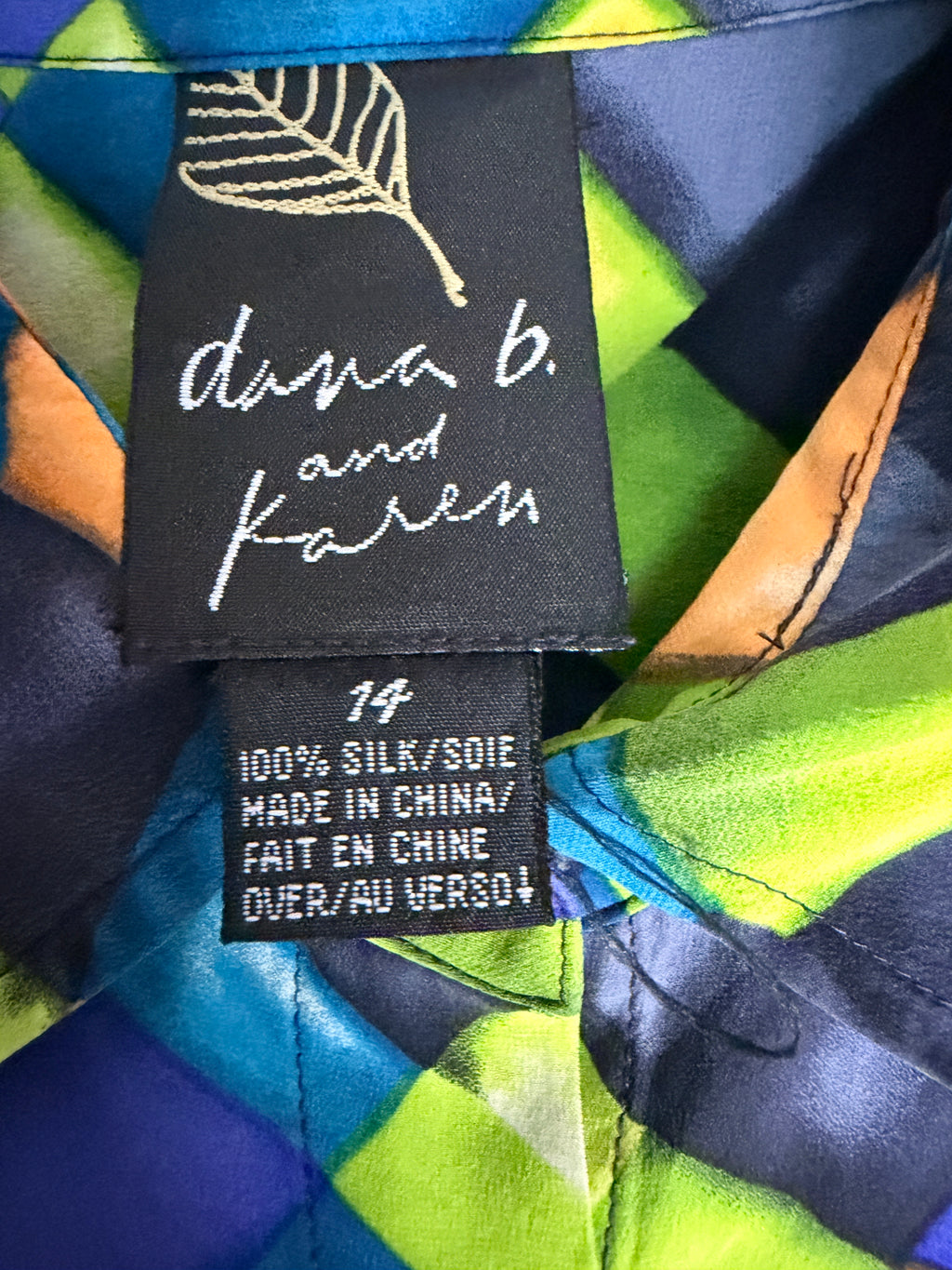Vintage Dana B. and Karen 100% Silk Abstract Geometric Blouse Women's 16