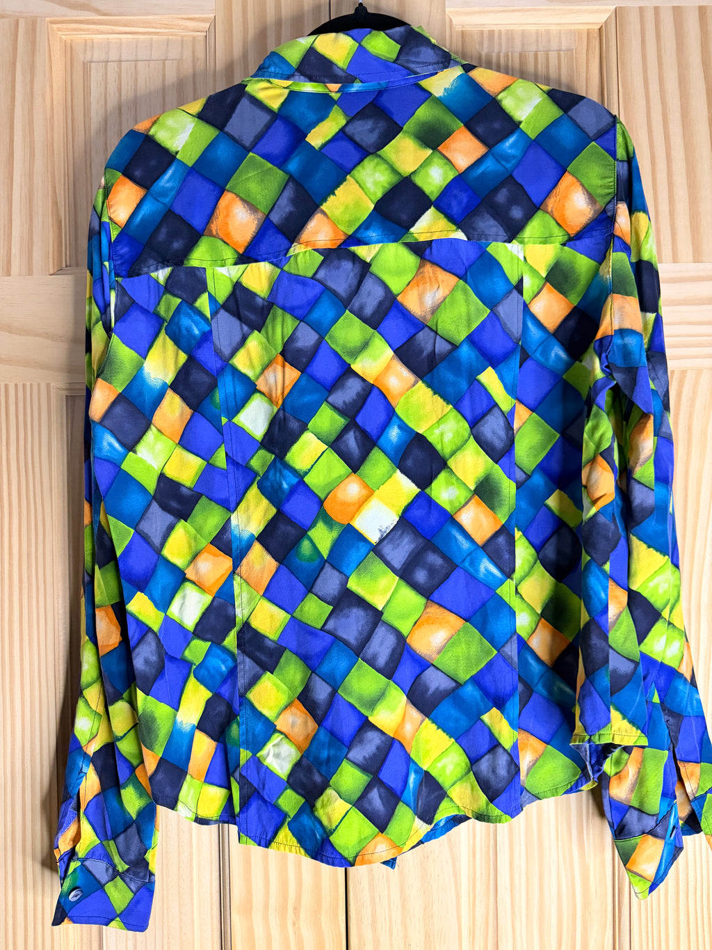 Vintage Dana B. and Karen 100% Silk Abstract Geometric Blouse Women's 16