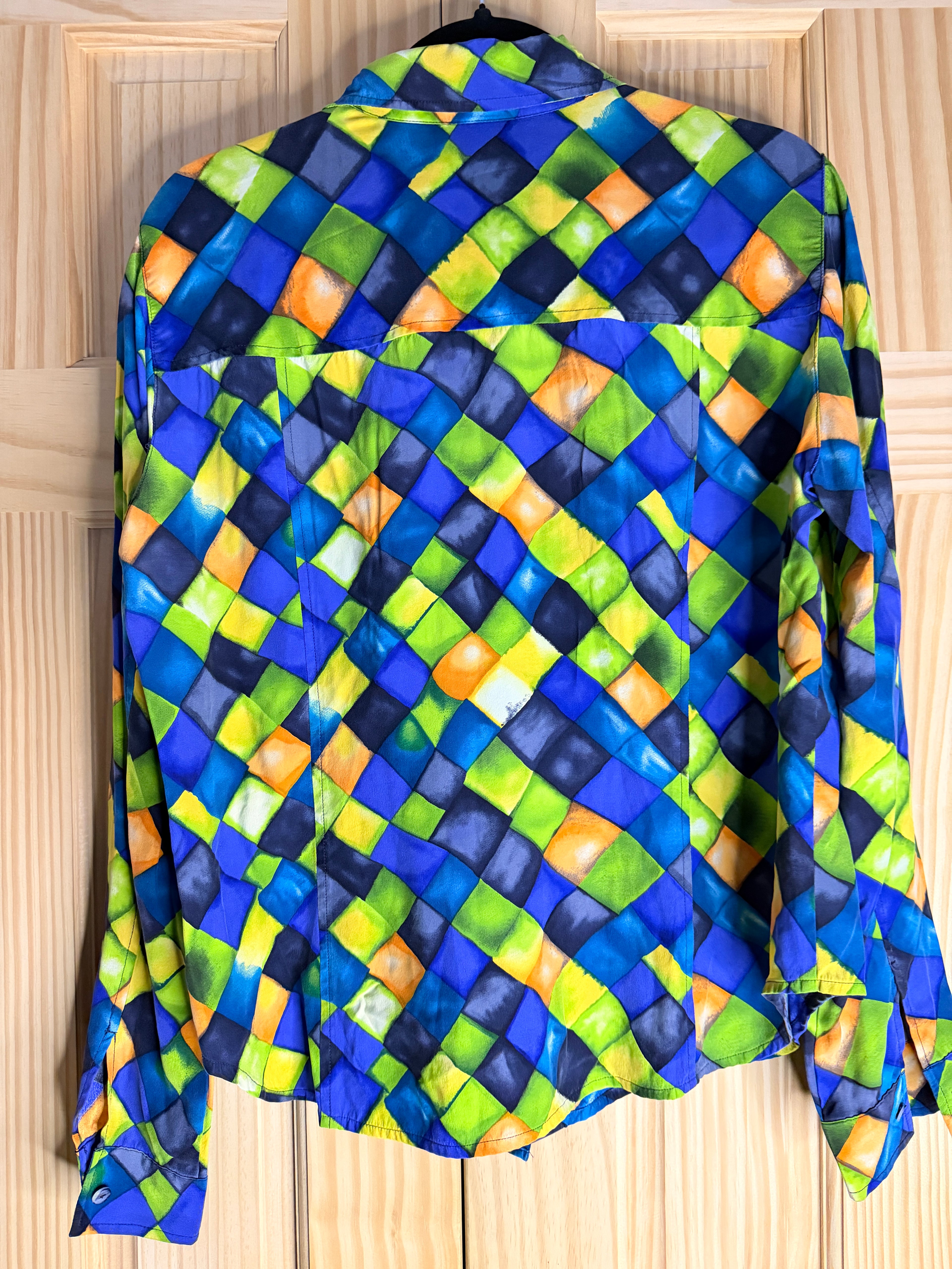 Vintage Dana B. and Karen 100% Silk Abstract Geometric Blouse Women's 16