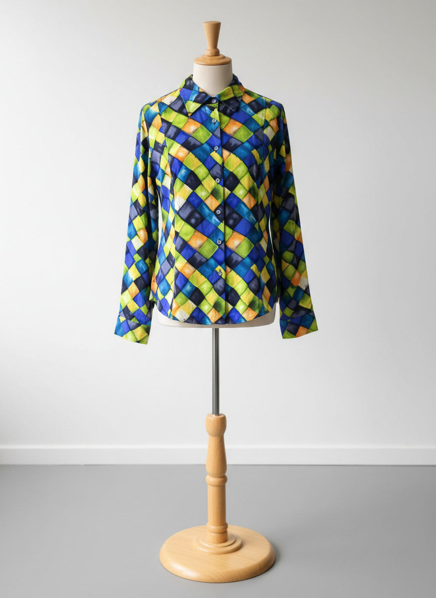 Vintage Dana B. and Karen 100% Silk Abstract Geometric Blouse Women's 16
