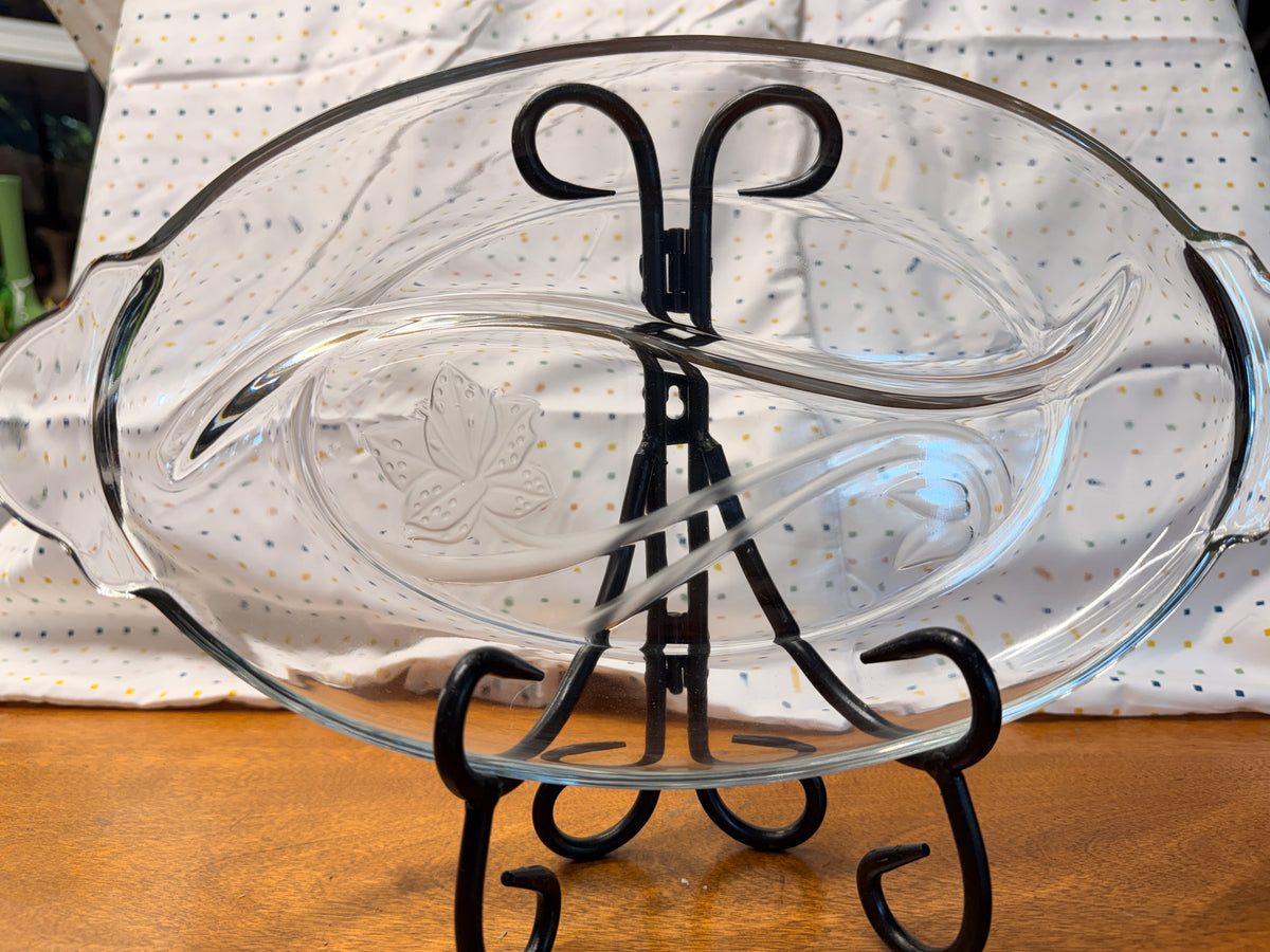 Vintage Anchor Hocking Satin Image Divided Relish Tray in Original Box | Frosted Floral Glass Serving Dish | Mid-Century Entertaining