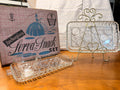 Vintage Anchor Hocking Serva-Snack Set of 4 with Original Box | Mid-Century Glass Snack Trays & Cups | Bubble Pattern | MCM Entertaining