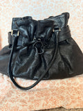 Black Pebbled Leather Drawstring Satchel