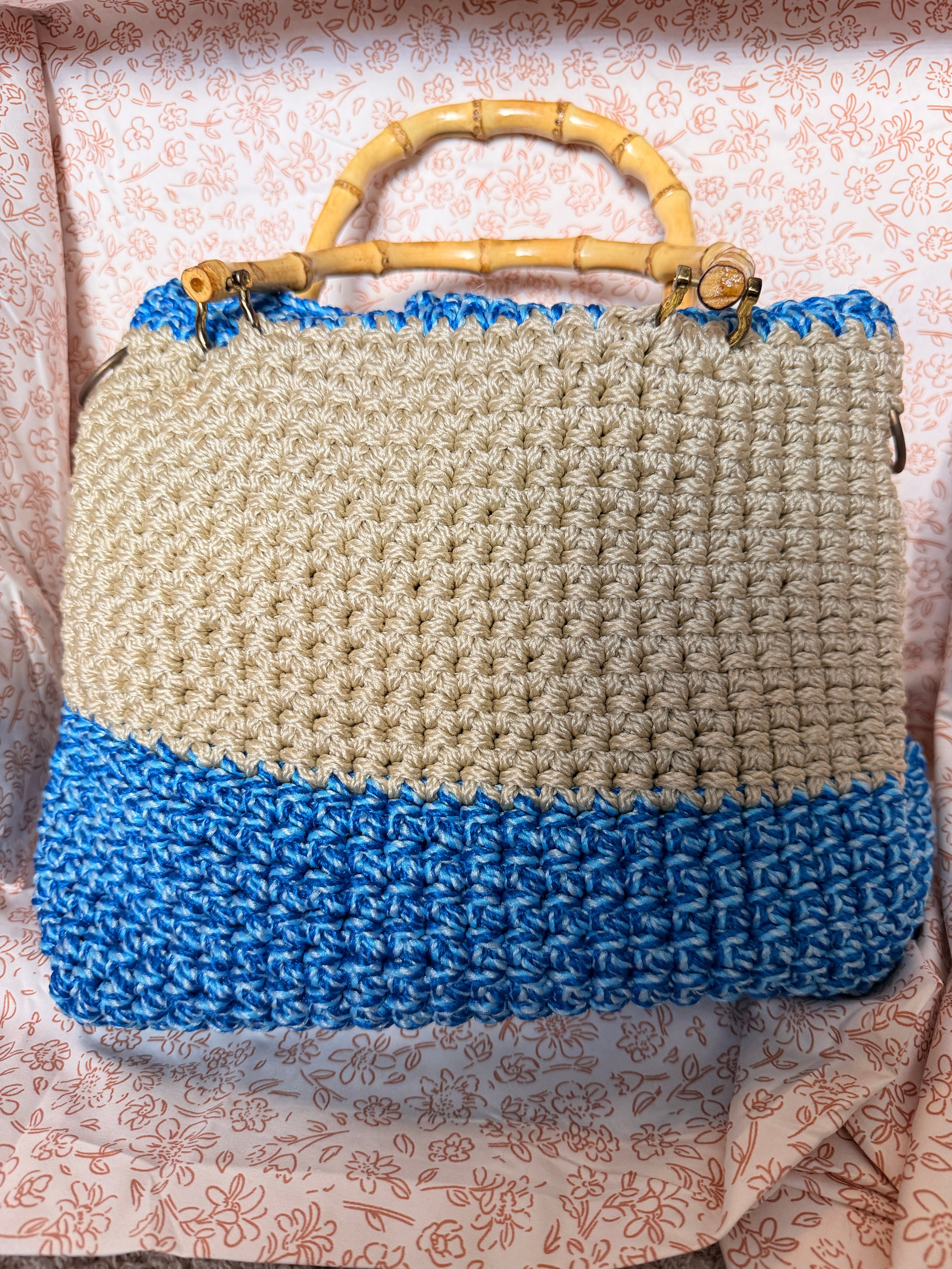 Handmade Crochet Bamboo Handle Purse