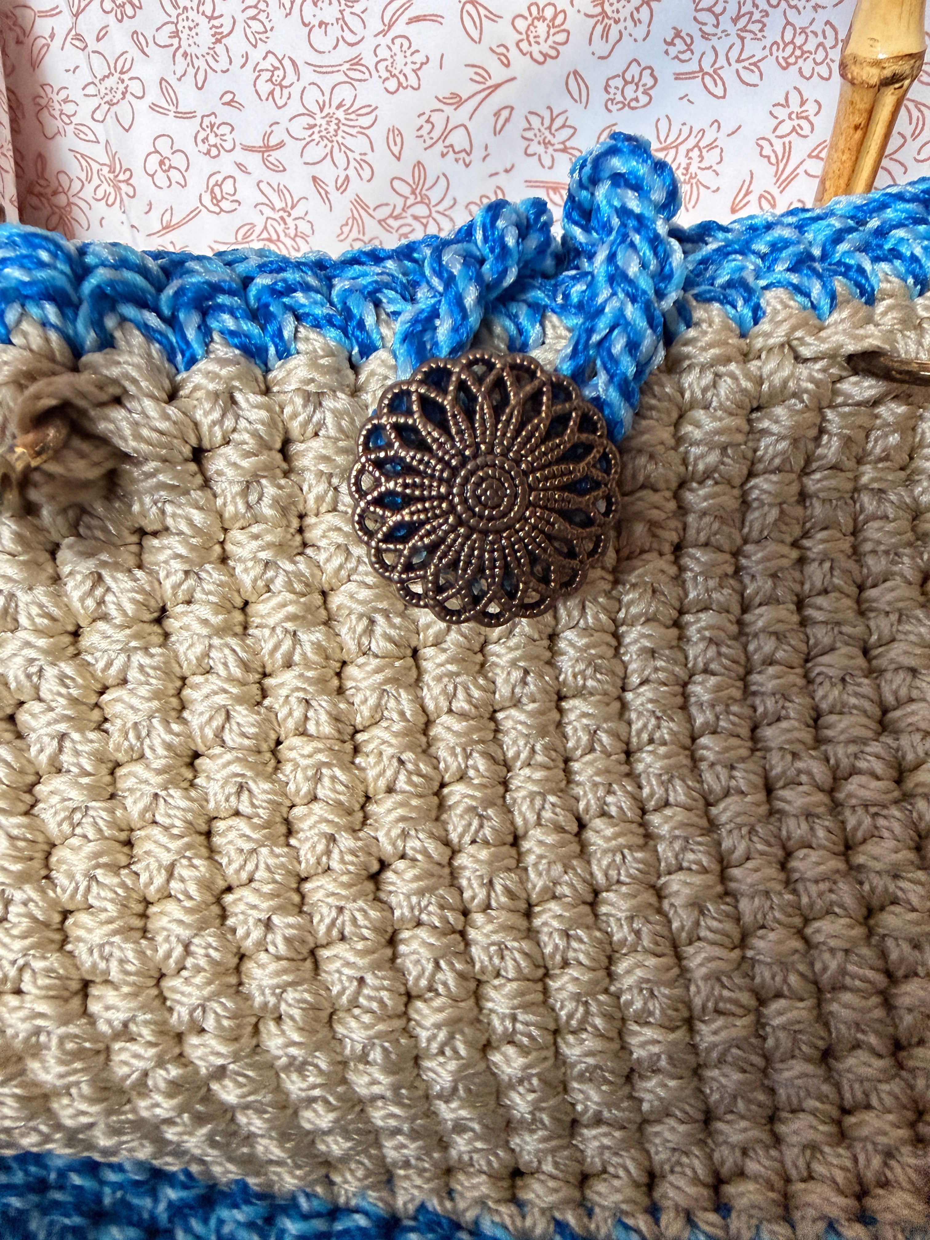Handmade Crochet Bamboo Handle Purse