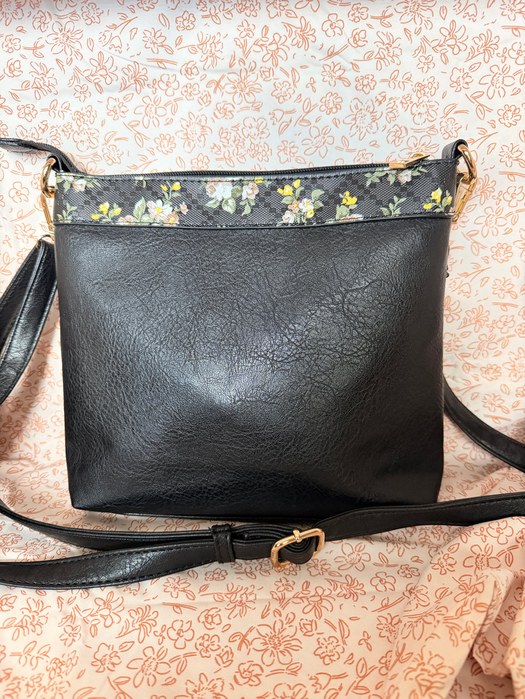 Black Floral Trim Crossbody Purse