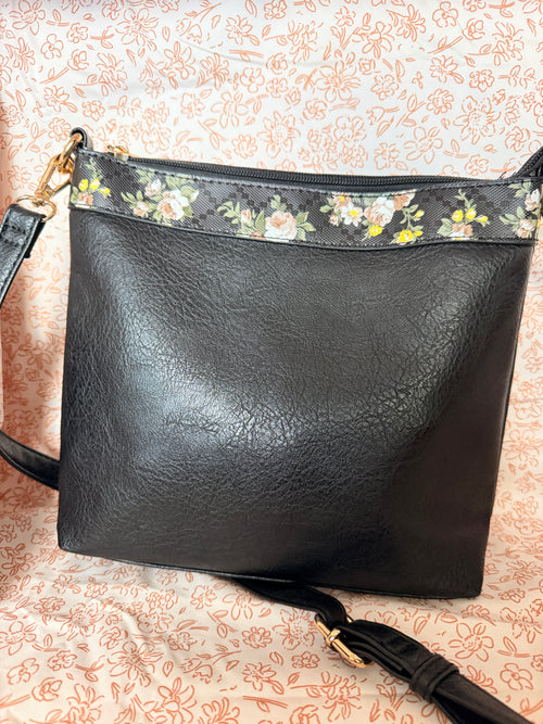Black Floral Trim Crossbody Purse