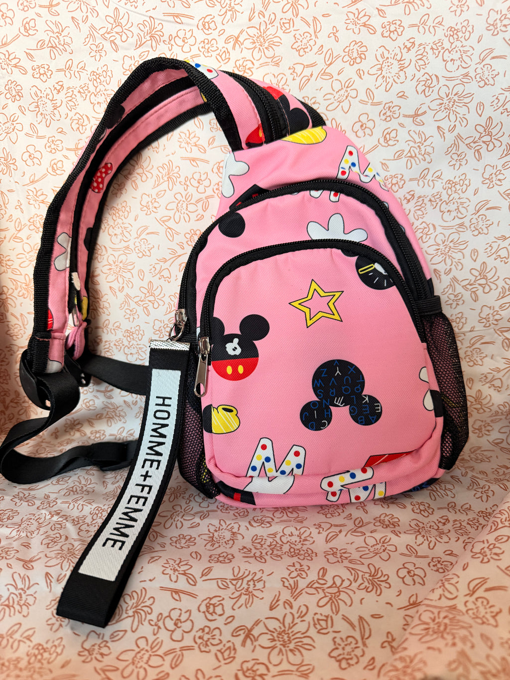 Pink Mickey Mouse Sling Backpack Disney Inspired Crossbody Backpack