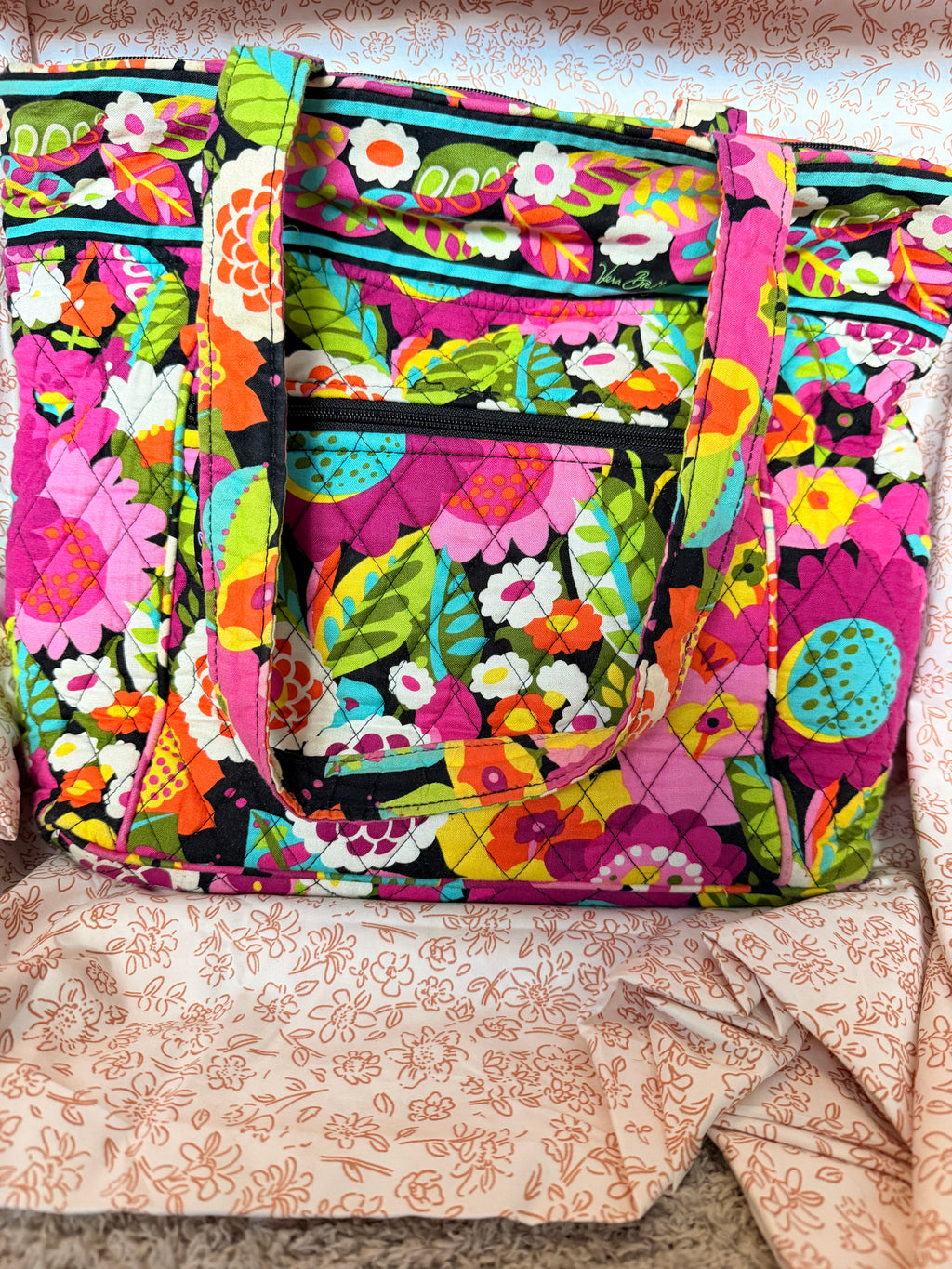 Vera Bradley Floral Tote Bag Quilted Cotton Large Travel Tote