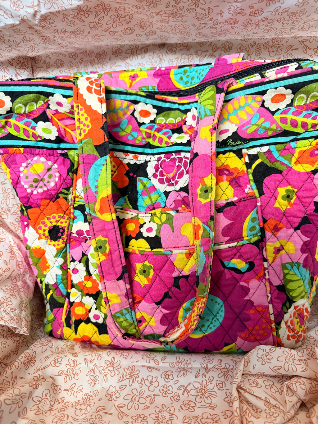 Vera Bradley Floral Tote Bag Quilted Cotton Large Travel Tote