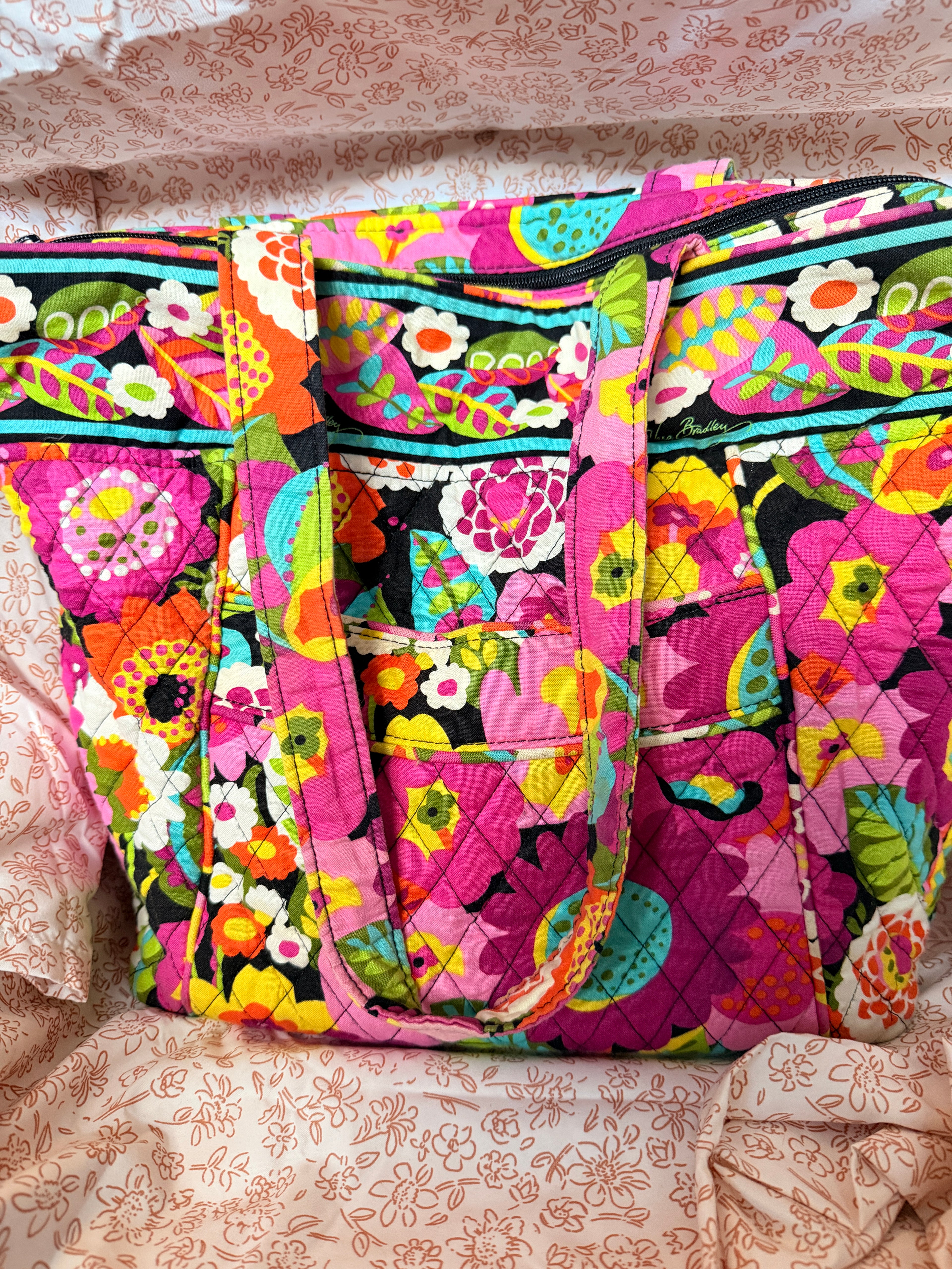 Vera Bradley Floral Tote Bag Quilted Cotton Large Travel Tote