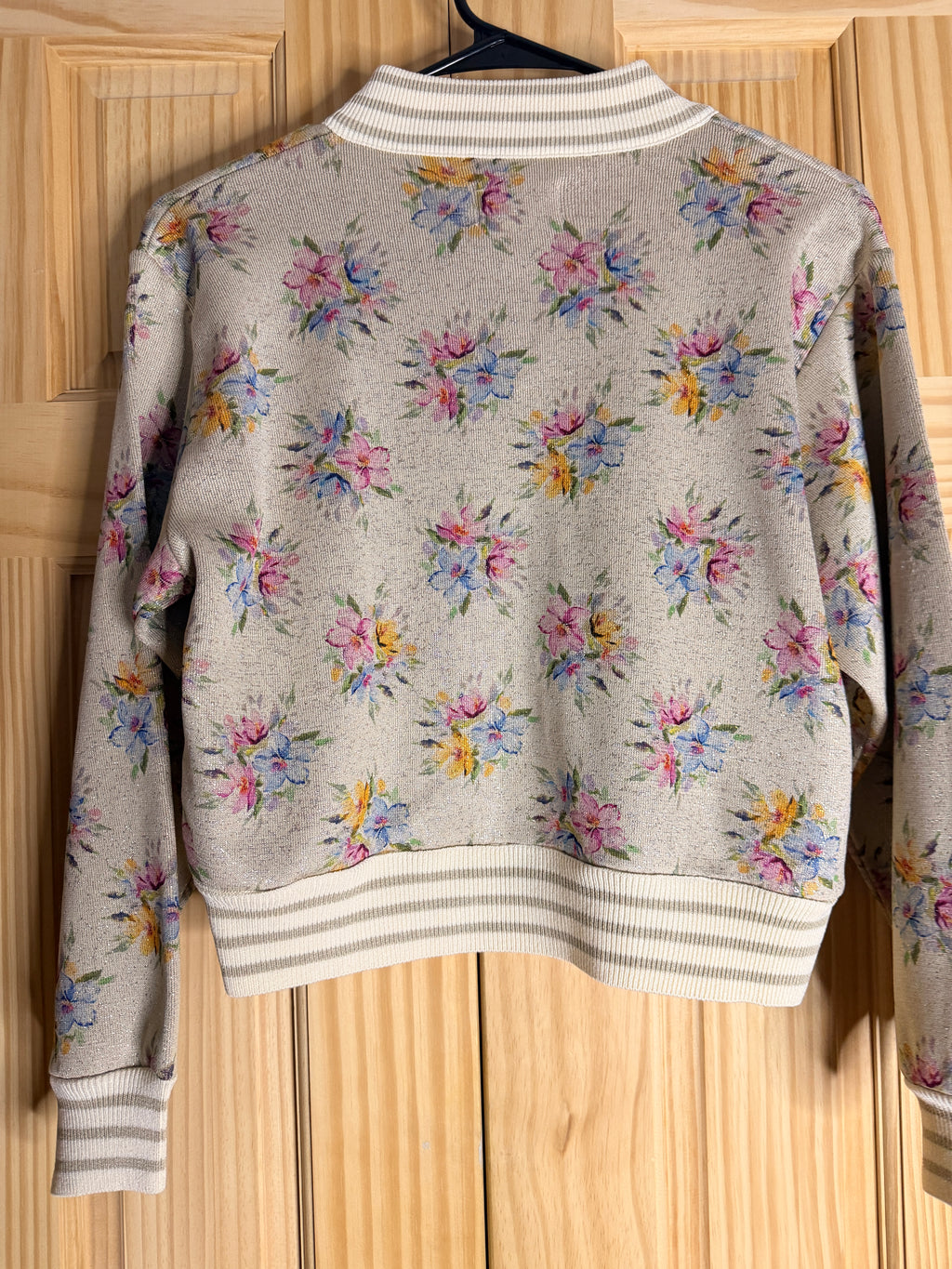 Maeve Anthropologie Floral Bomber Jacket Women's XS Metallic Knit Zip Jacket