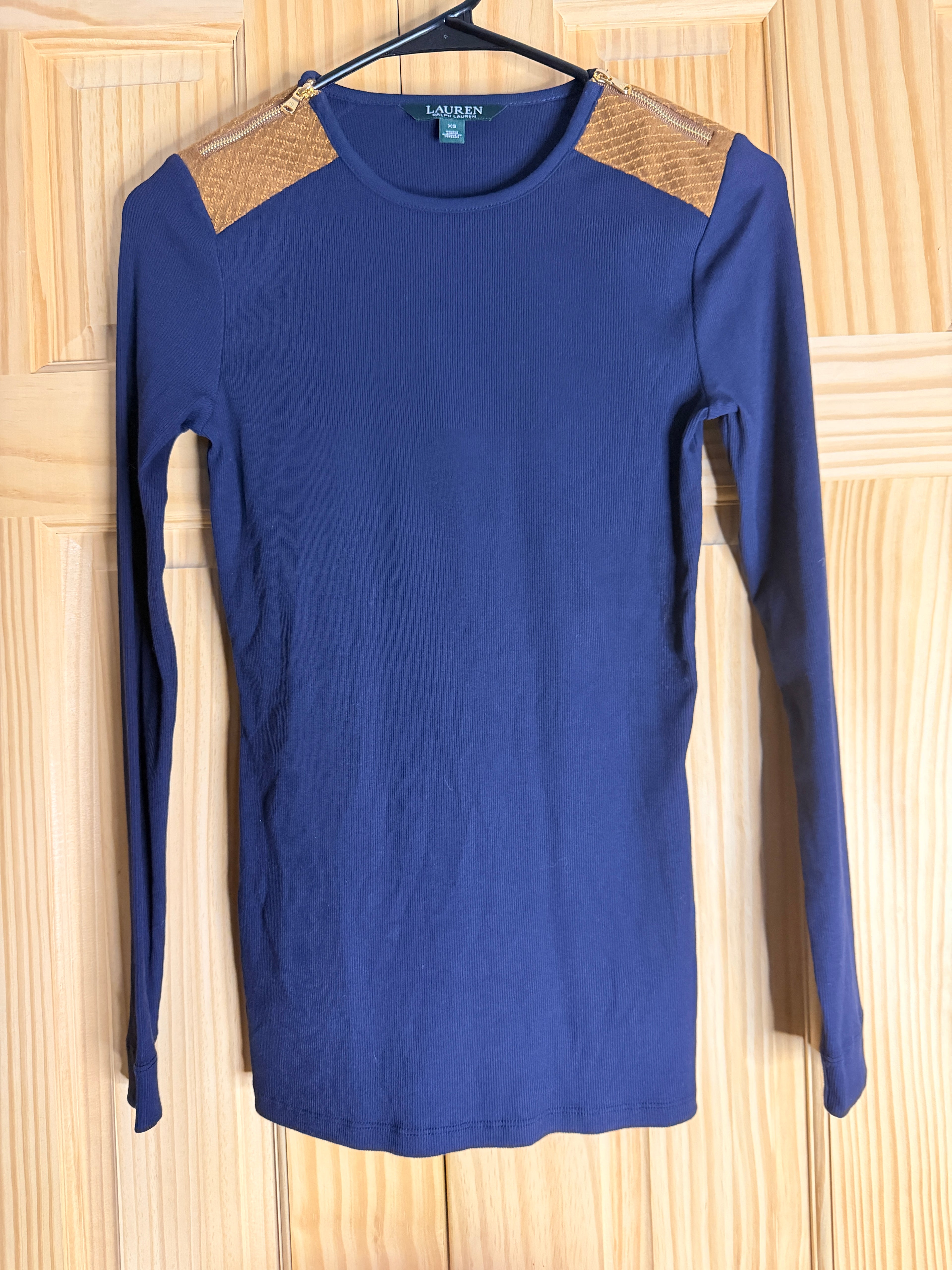 Lauren Ralph Lauren Ribbed Top with Metallic Shoulder Zippers