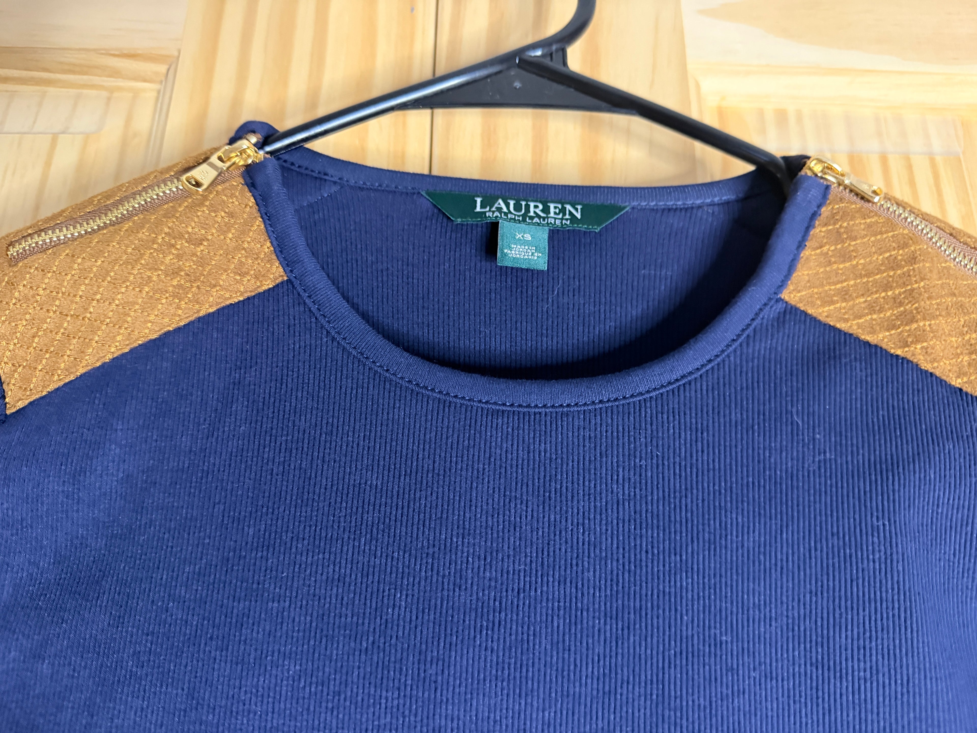 Lauren Ralph Lauren Ribbed Top with Metallic Shoulder Zippers