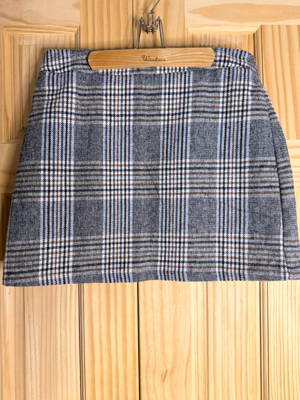 Women's Plaid Mini Skirt Gray Blue Brown Checkered Size Large