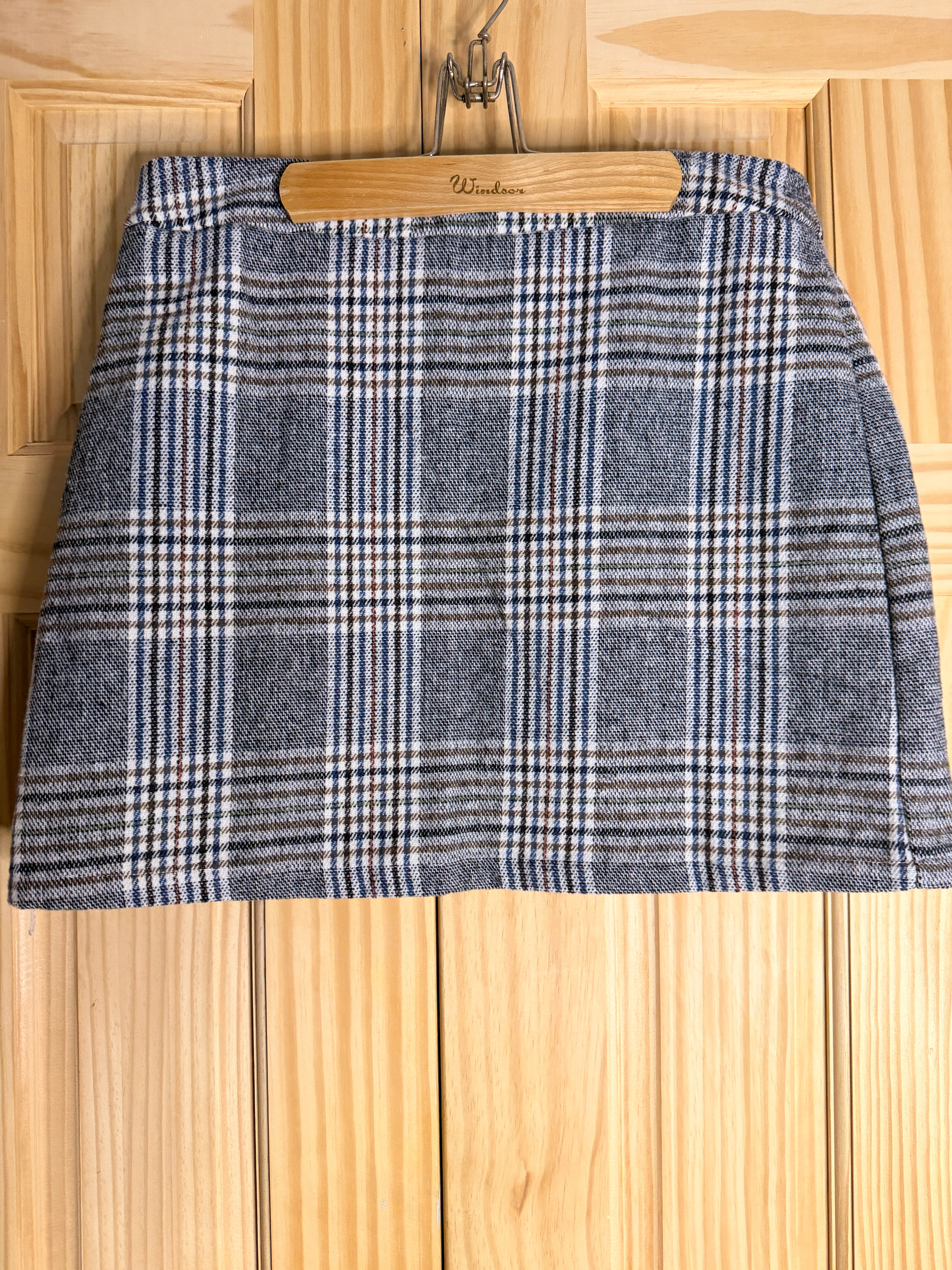 Women's Plaid Mini Skirt Gray Blue Brown Checkered Size Large