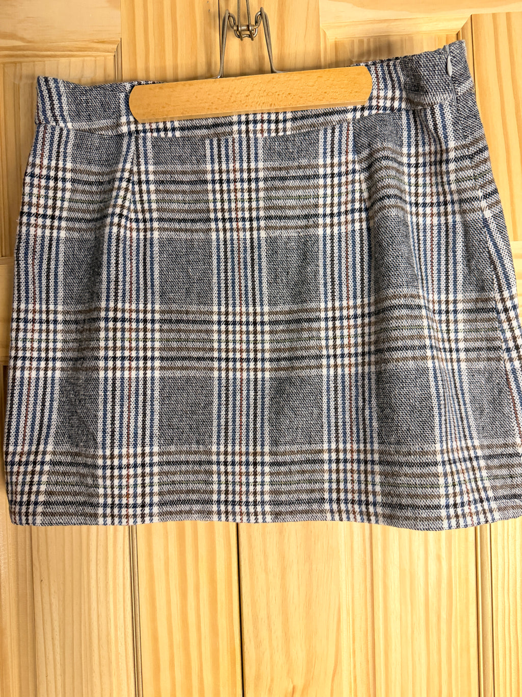 Women's Plaid Mini Skirt Gray Blue Brown Checkered Size Large