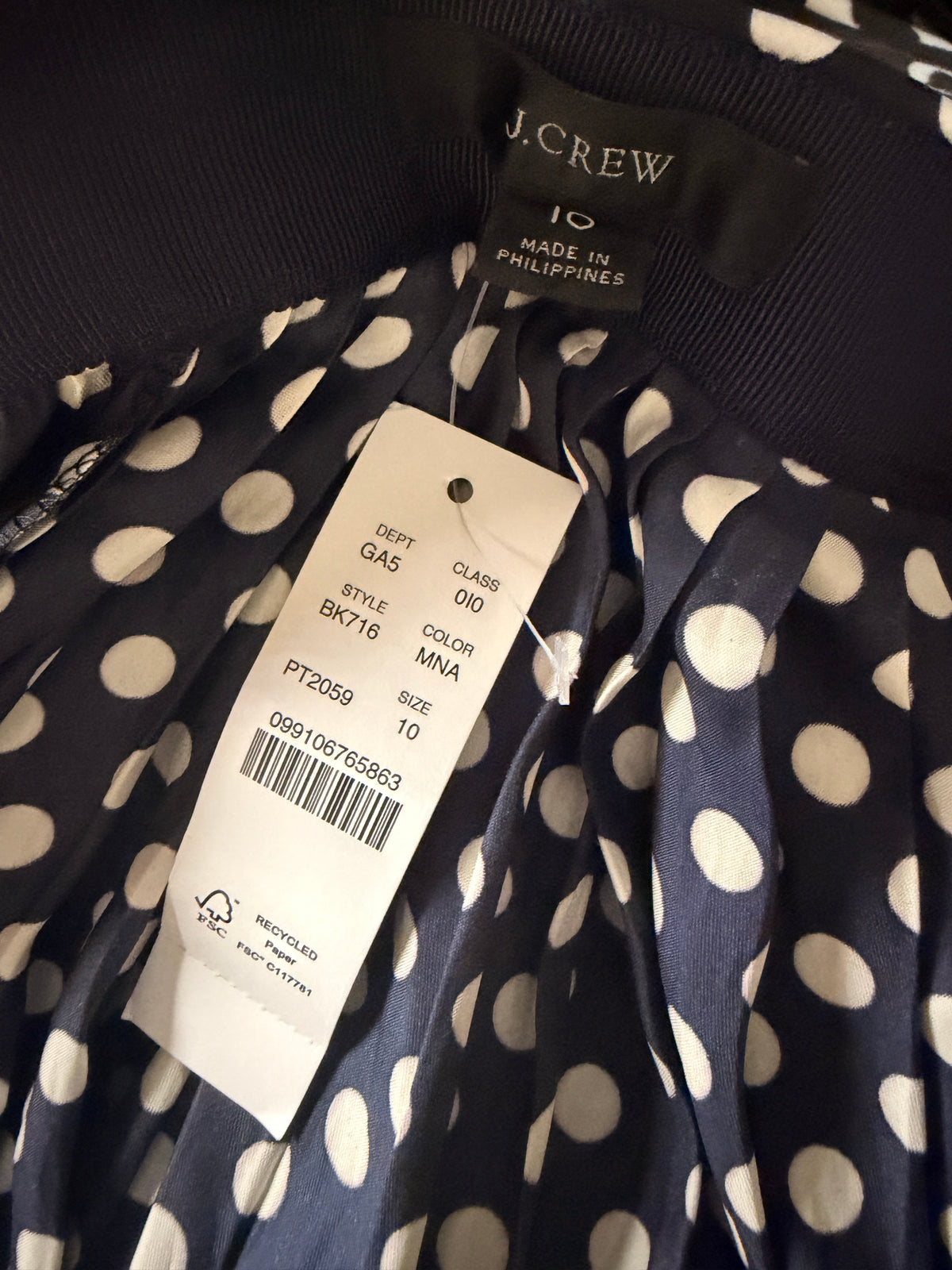 J.Crew White Polka Dot Pleated Midi Skirt Size 10 New With Tags