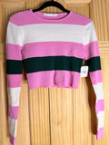 Altar'd State Pink White Green Striped Cropped Sweater Women's Medium NWT