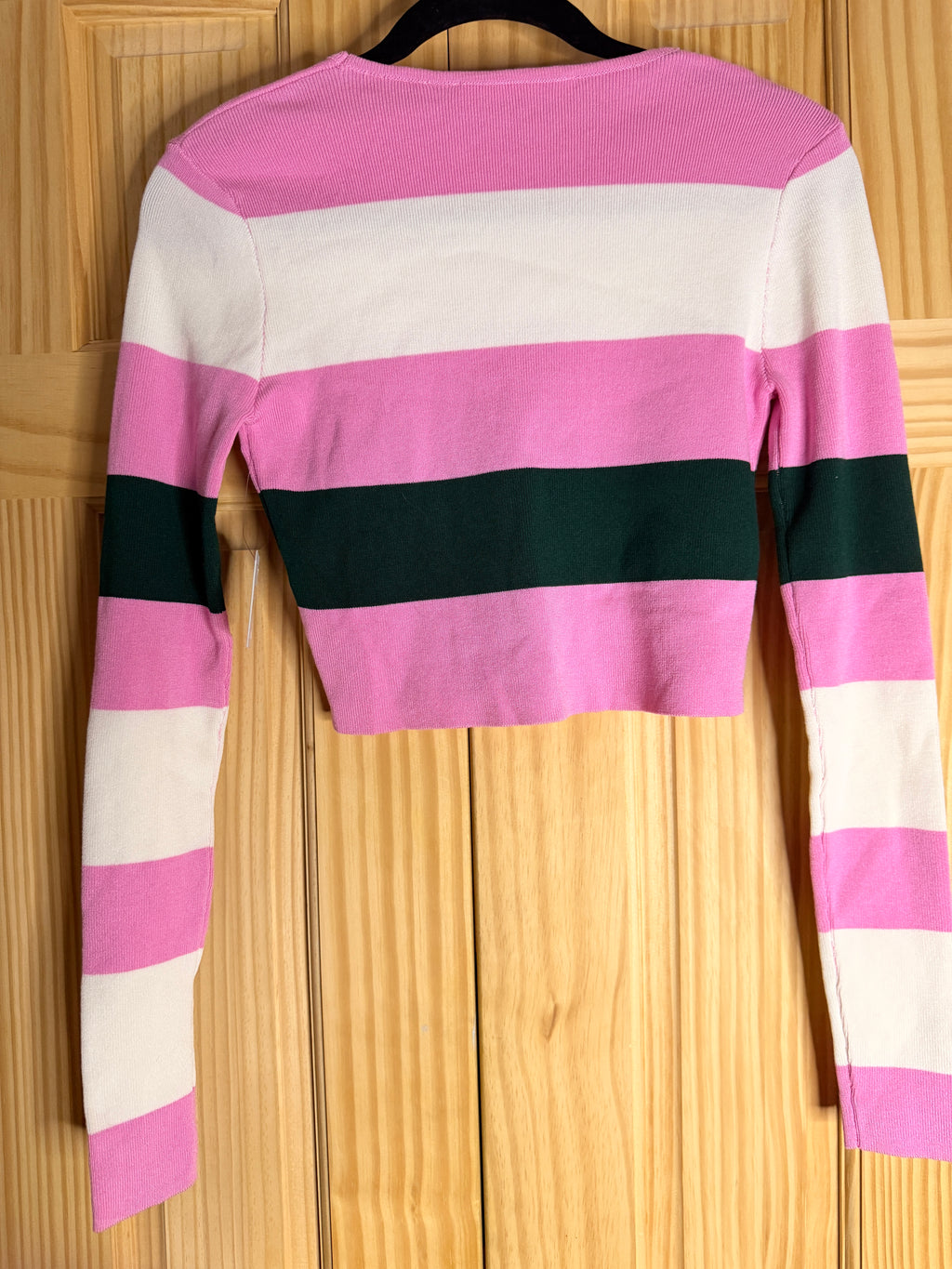 Altar'd State Pink White Green Striped Cropped Sweater Women's Medium NWT