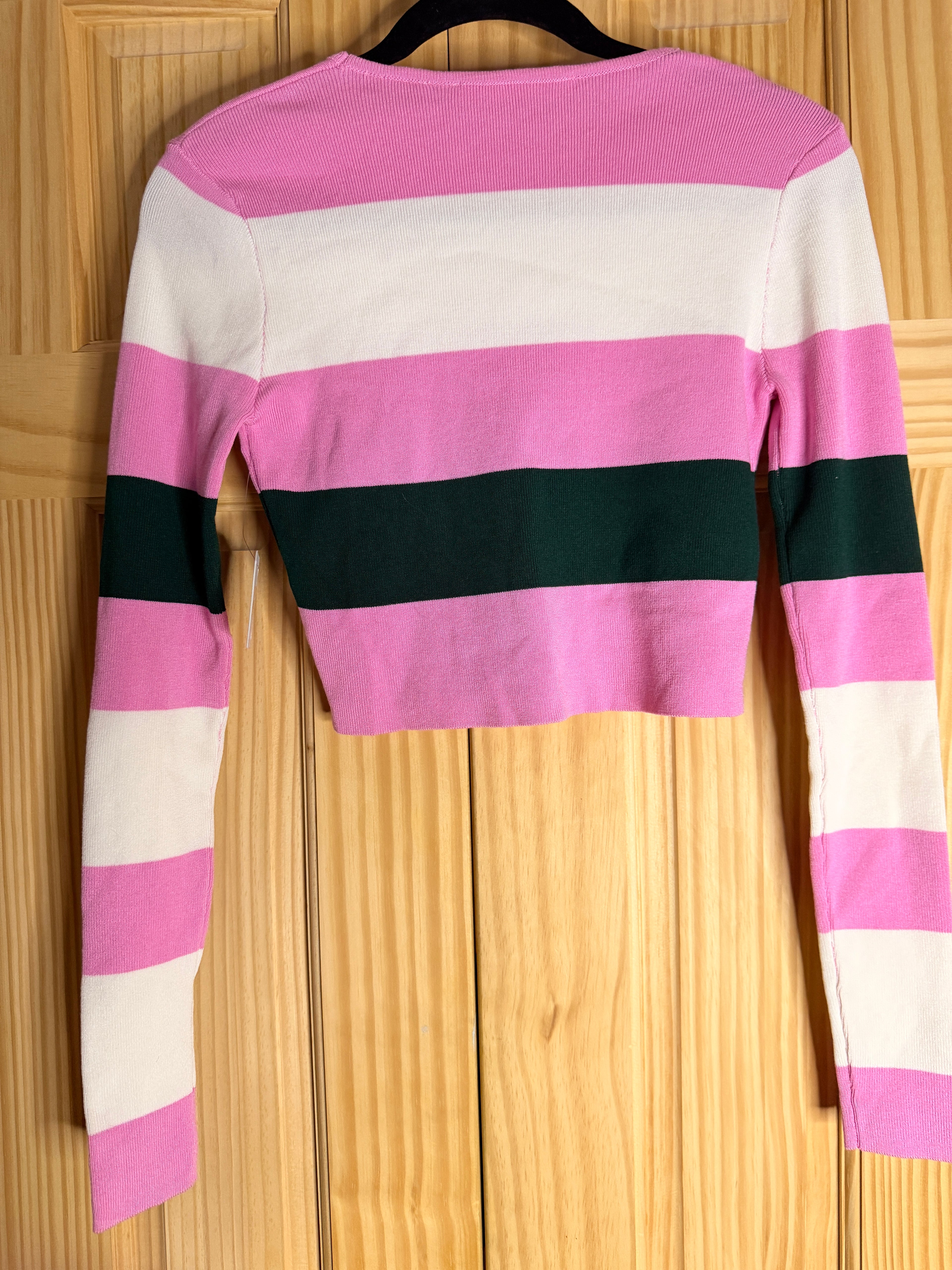 Altar'd State Pink White Green Striped Cropped Sweater Women's Medium NWT