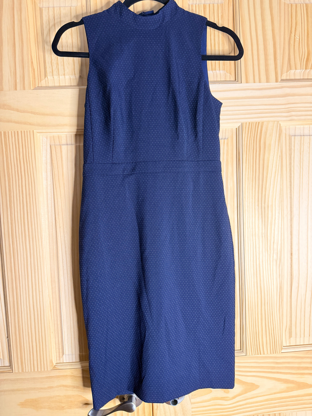 Ann Taylor Petite Navy Polka Dot Sheath Dress Sleeveless Size 00P New With Tags