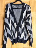 Jon 1E Black Gray Harlequin Diamond Knit Cardigan Sweater Women's Medium