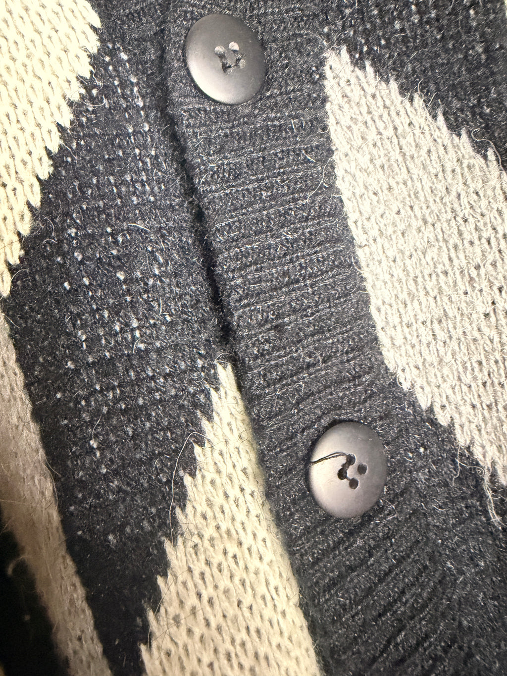 Jon 1E Black Gray Harlequin Diamond Knit Cardigan Sweater Women's Medium