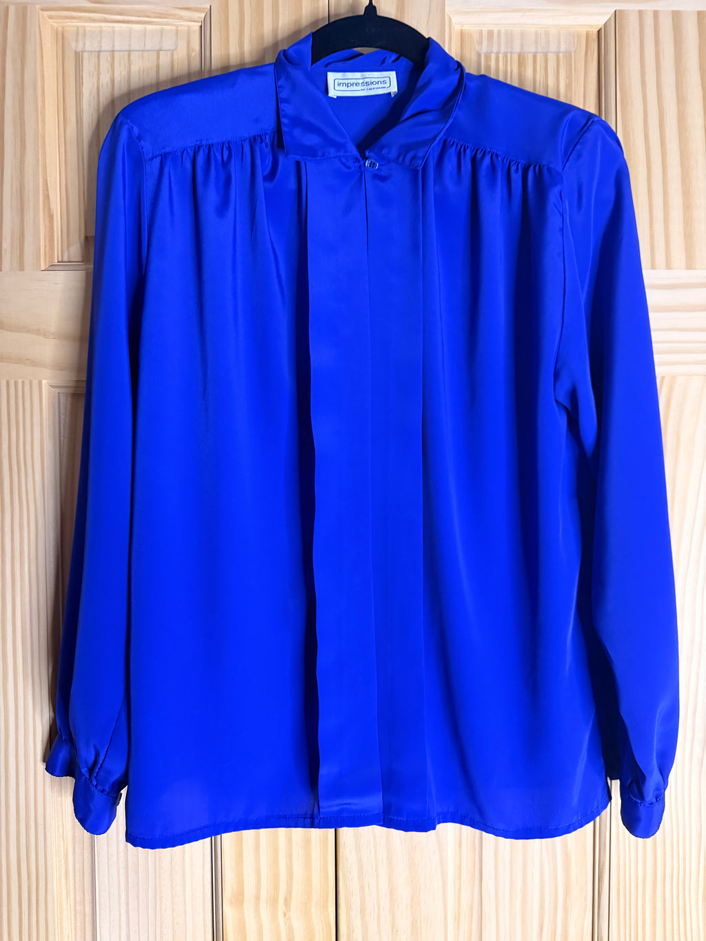 Vintage Impressions of California Royal Blue Hidden Button Blouse