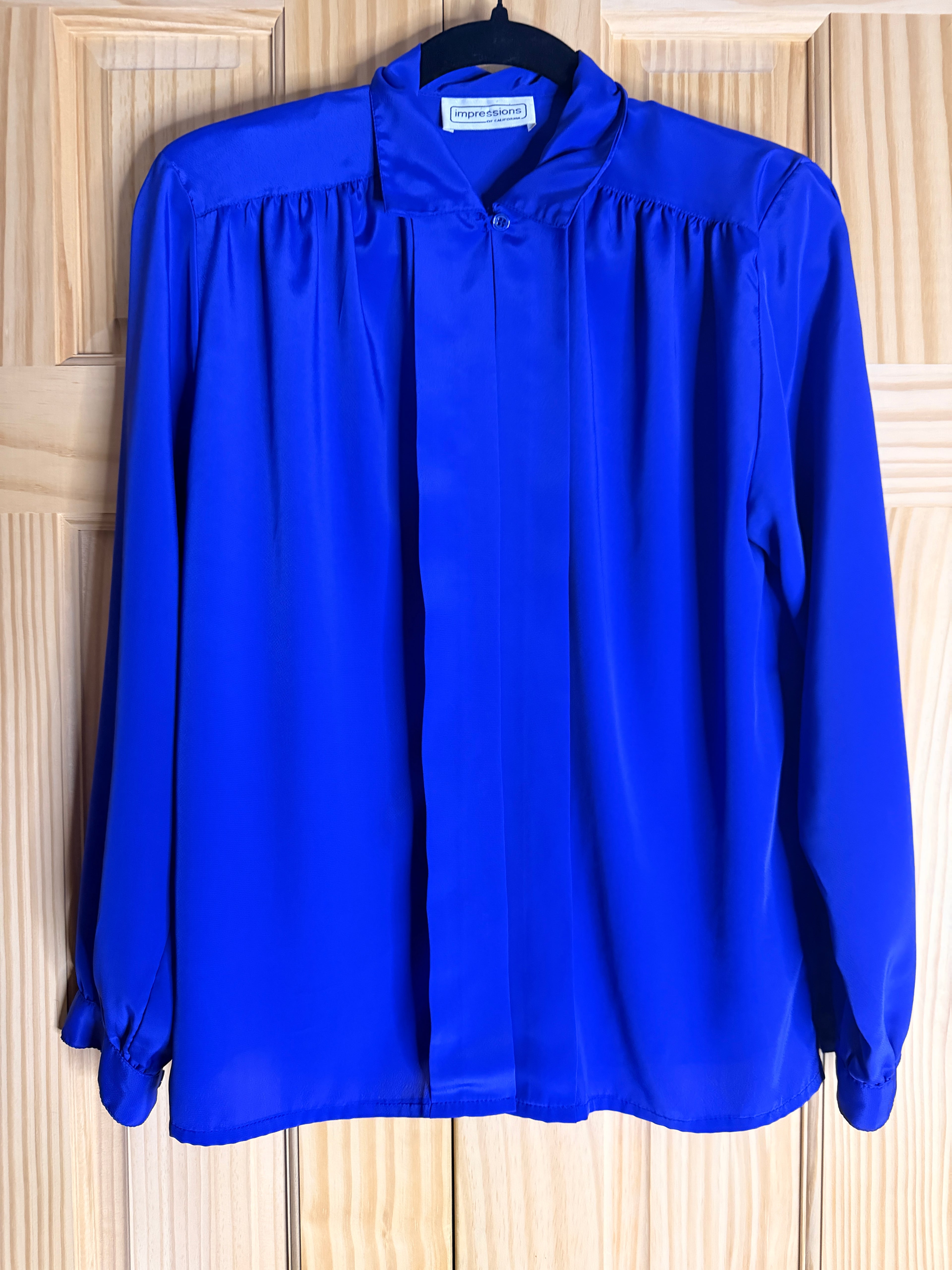 Vintage Impressions of California Royal Blue Hidden Button Blouse