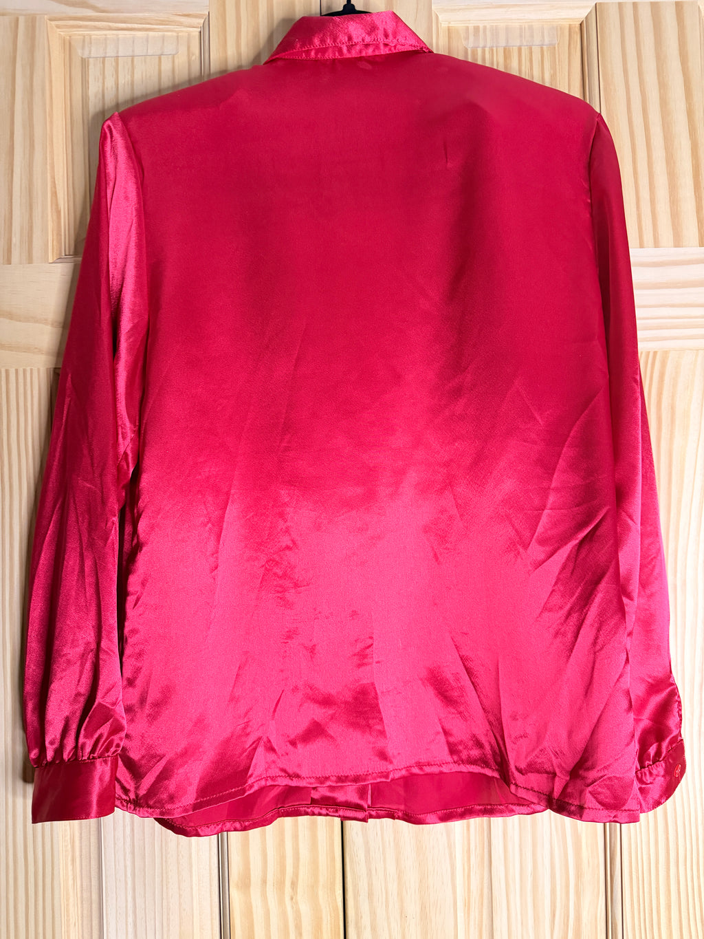 Vintage Impressions of California Red Satin Hidden Button Blouse