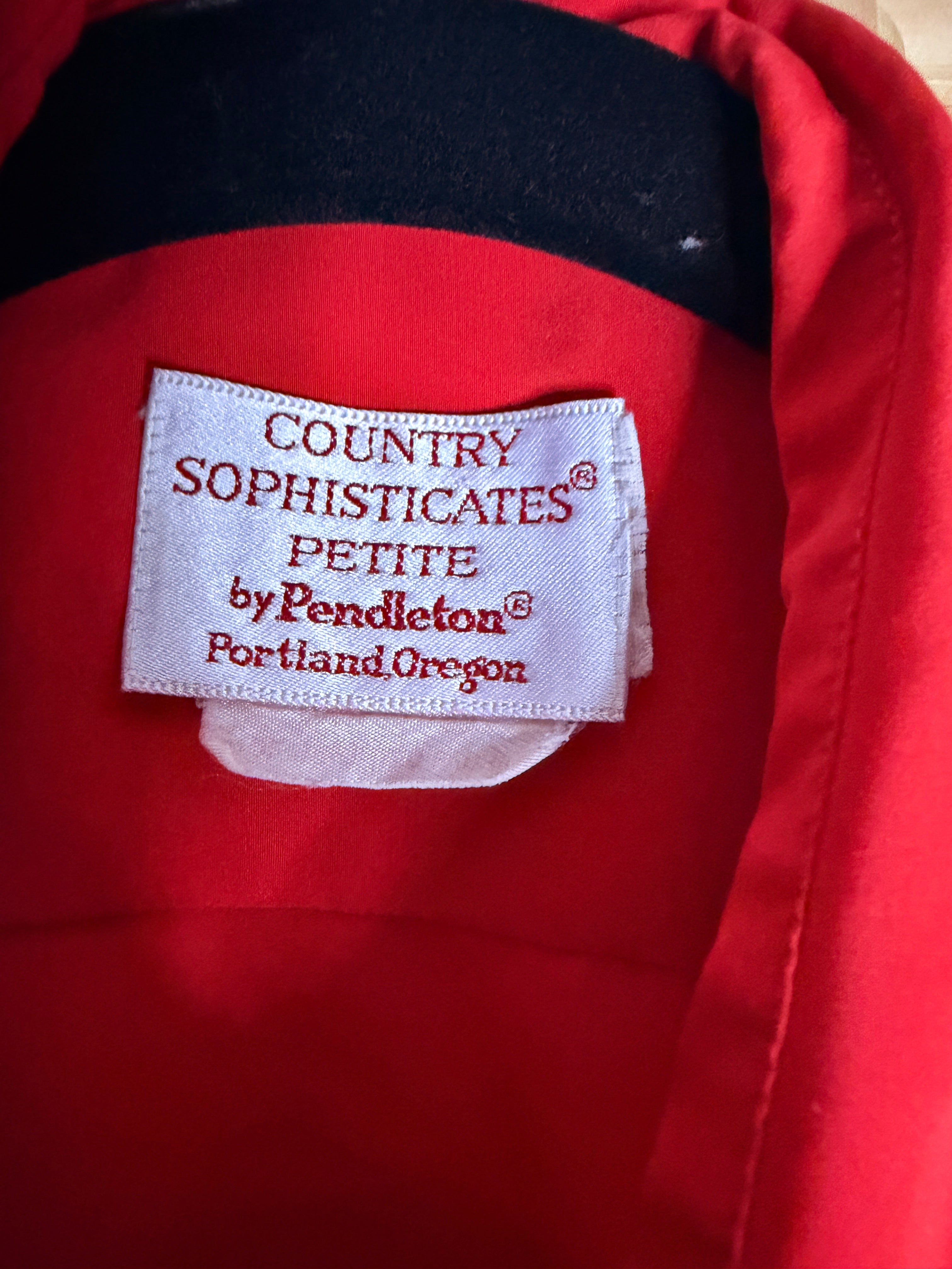 Vintage Country Sophisticates by Pendleton Hidden Button Red Blouse Petite
