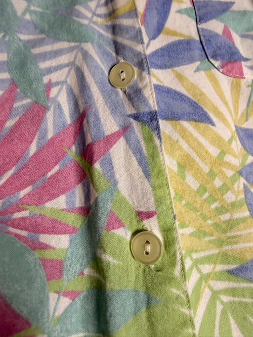 Cathy Daniels Pastel Tropical Leaf Button Front Shirt Large