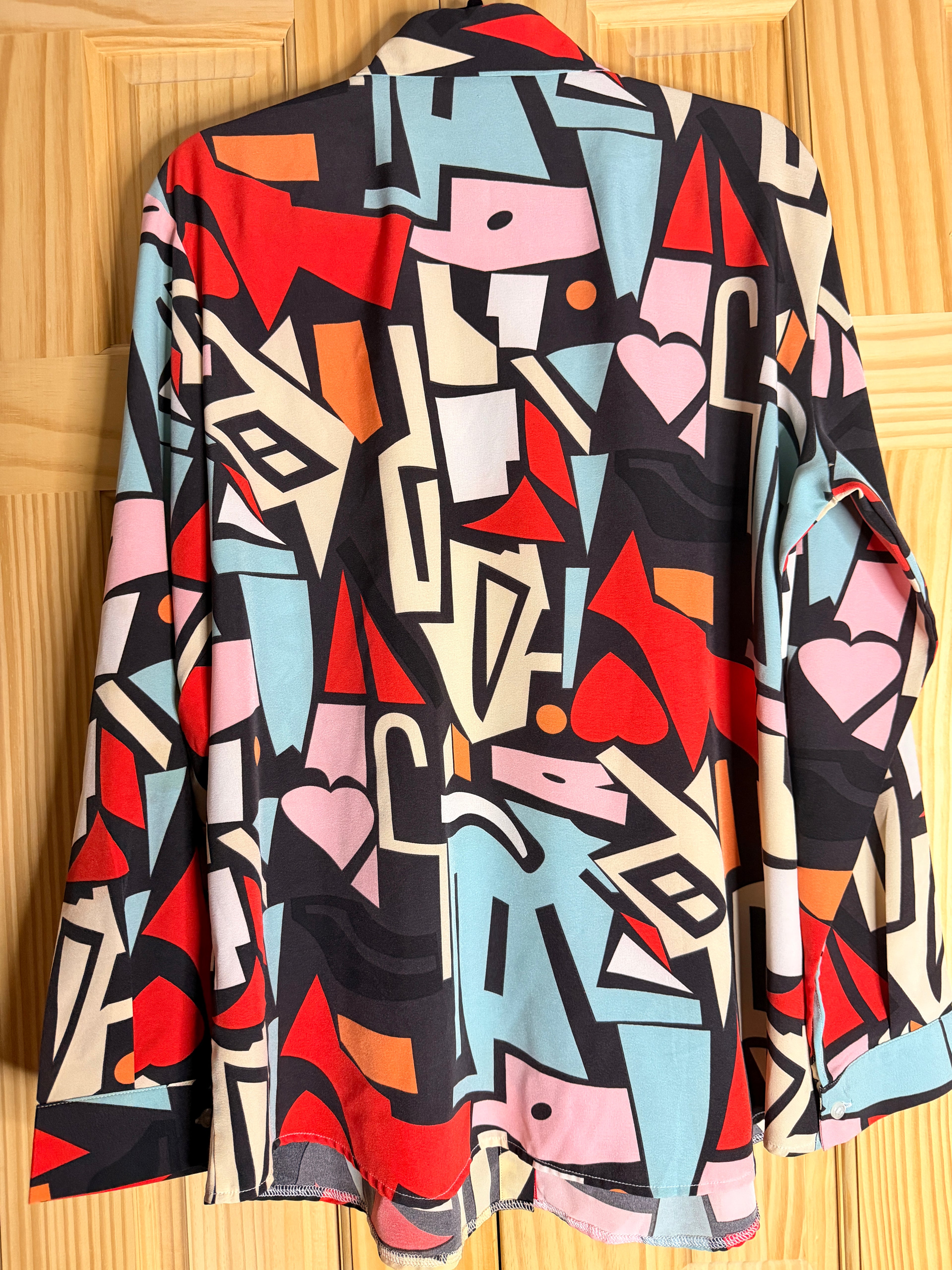 Beninos Abstract Geometric Print Button Front Blouse