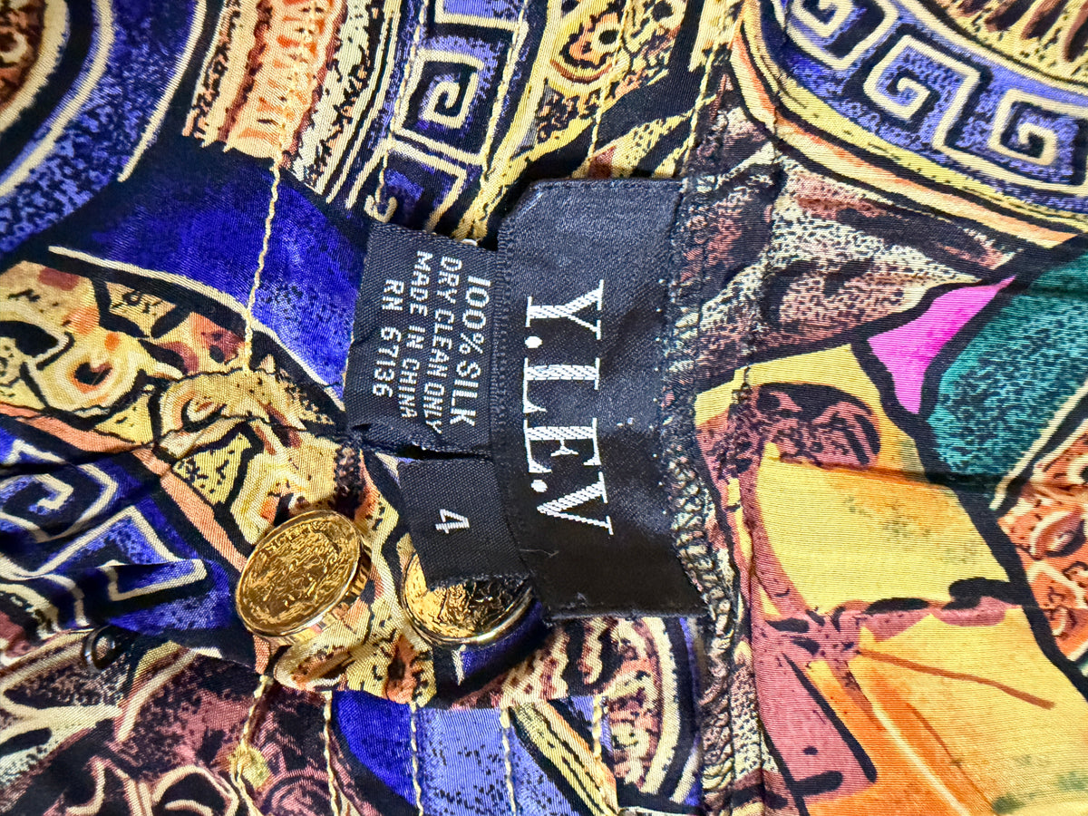 Vintage Y.L.L.V. 100% Silk Greek Mythology Print High Waist Shorts Size 4
