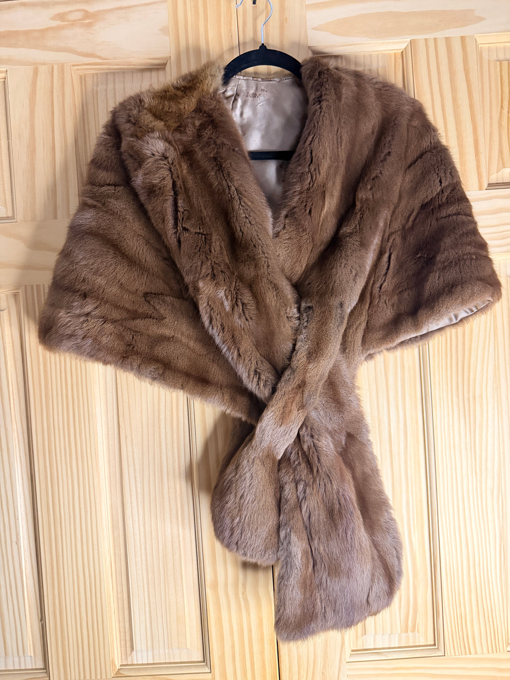 Vintage Brown Mink Fur Stole Wrap with Satin Lining & Monogram