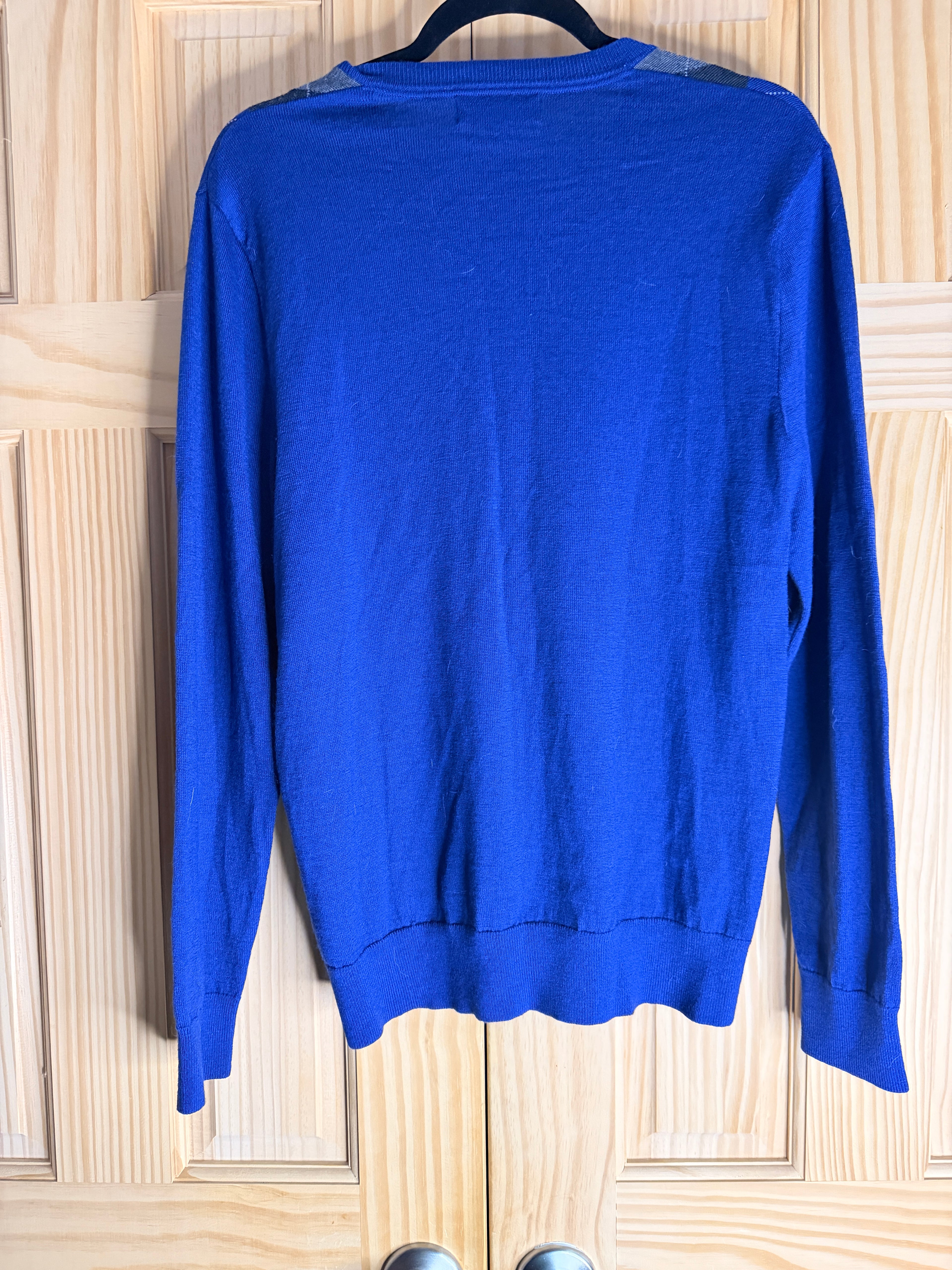 Banana Republic 100% Merino Wool Blue Argyle V-Neck Sweater Men's Medium
